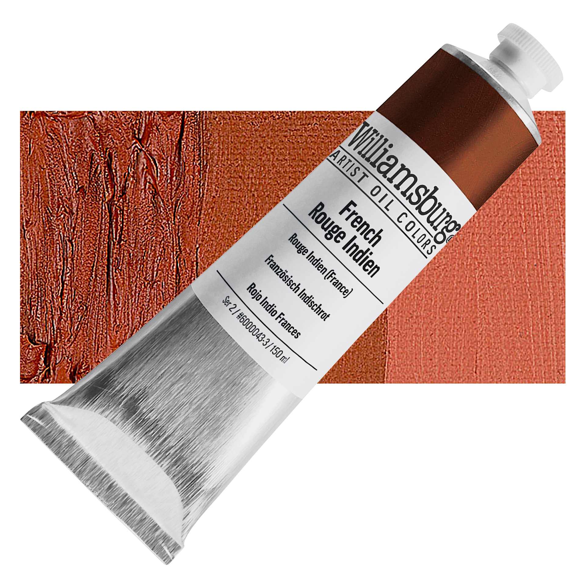Williamsburg Handmade Oil Paint - French Rouge Indien, 150 ml tube and swatch