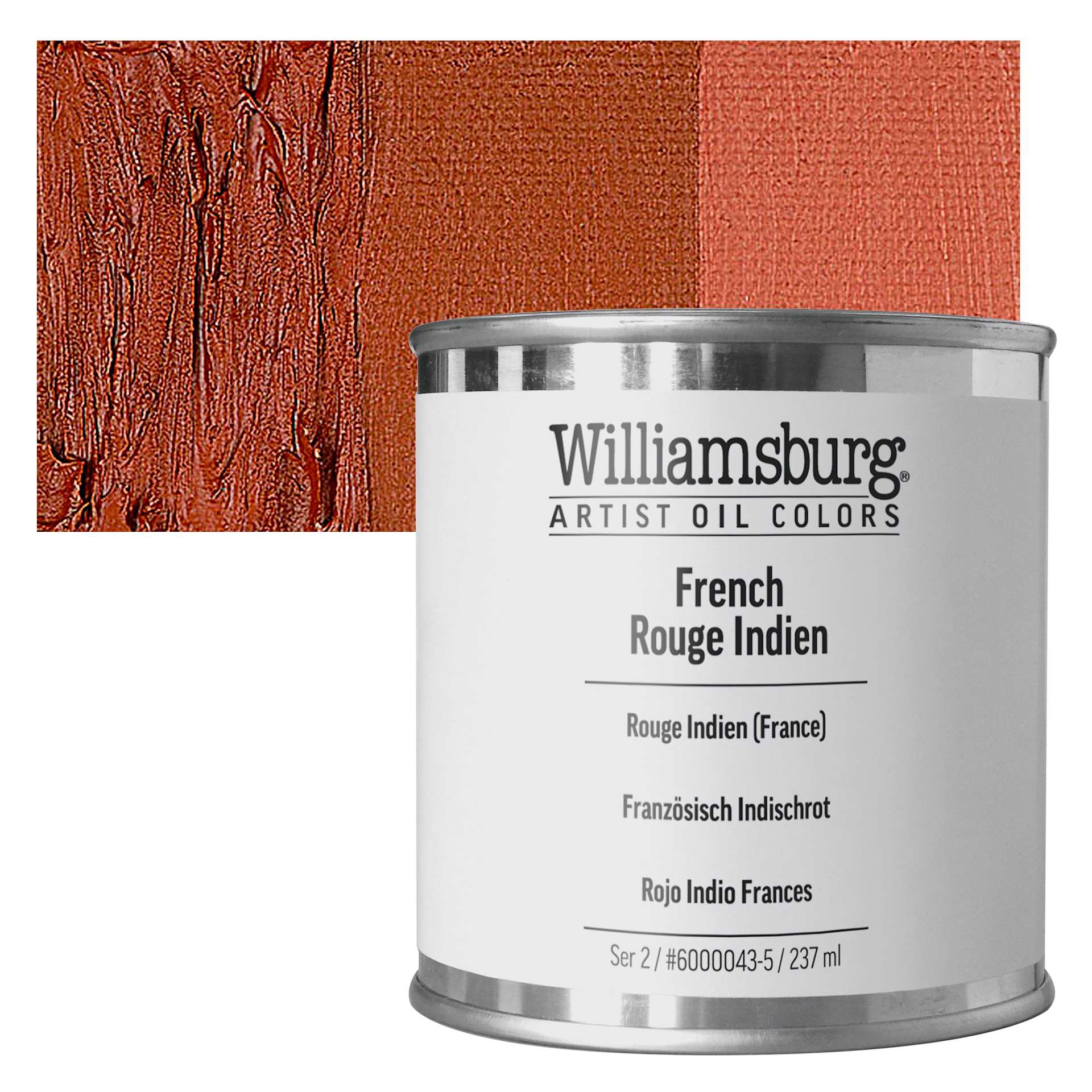 Williamsburg Handmade Oil Paint - French Rouge Indien, 8 oz Can and swatch