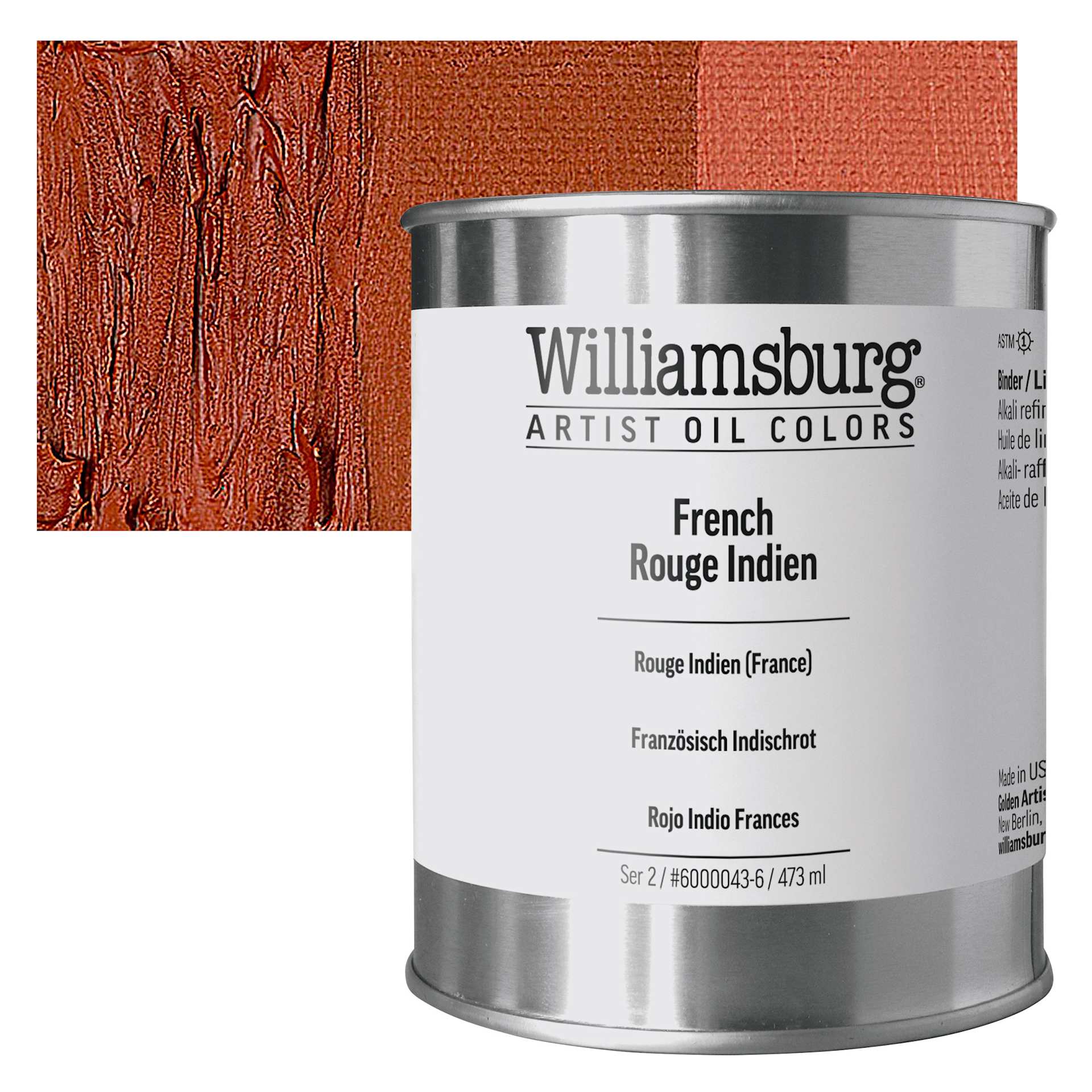 Williamsburg Handmade Oil Paint - French Rouge Indien, 16 oz can and swatch