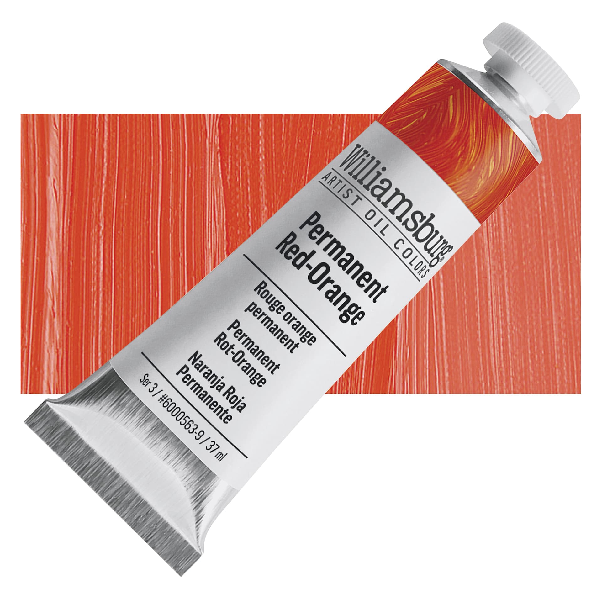 Williamsburg Handmade Oil Paint - Permanent Red Orange, 37 ml tube and swatch