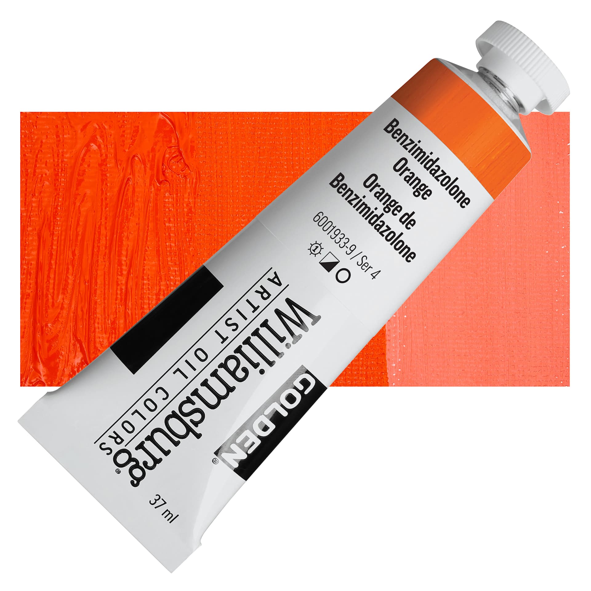 Williamsburg Handmade Oil Paint - Benzimidazolone Orange, 37 ml tube and swatch