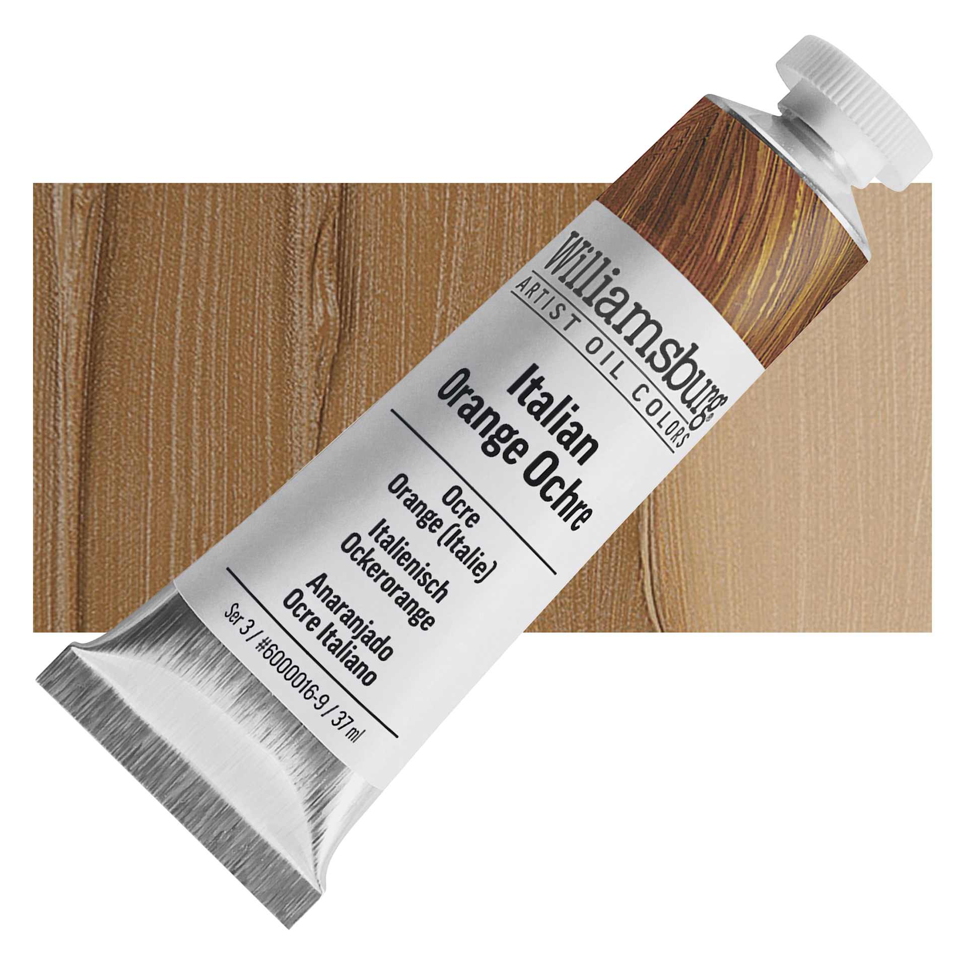 Williamsburg Handmade Oil Paint - Italian Orange Ochre, 37 ml tube and swatch