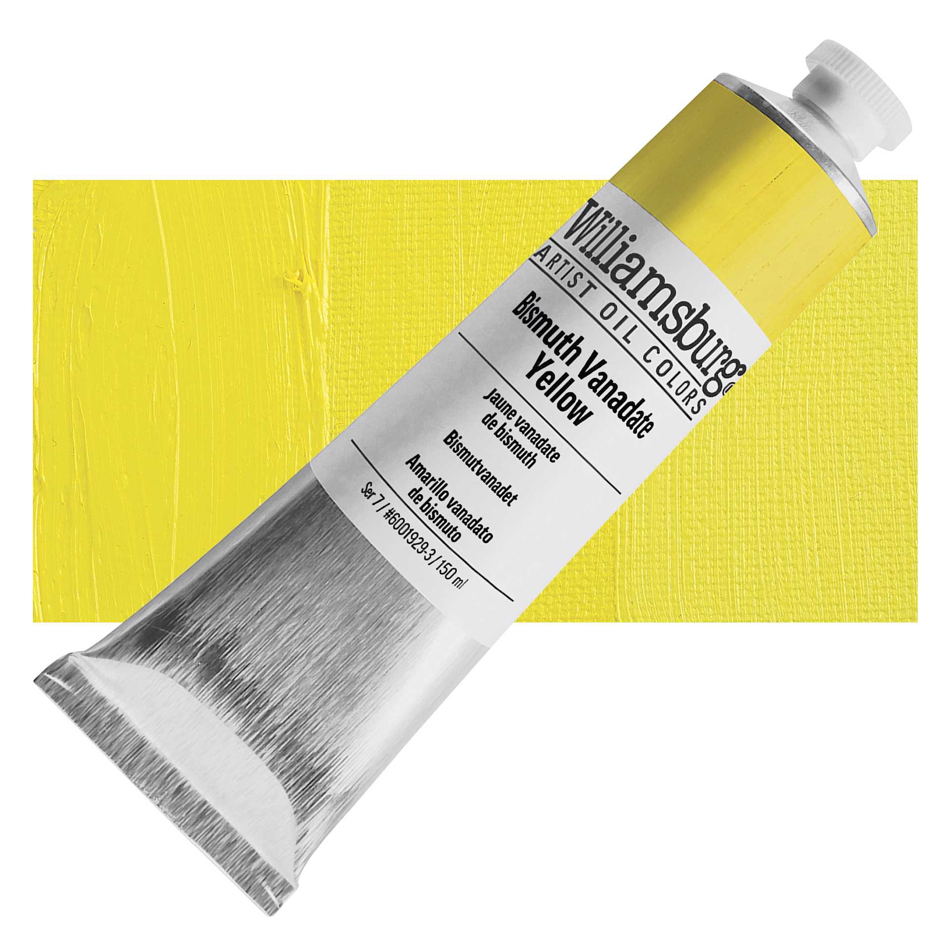Williamsburg Handmade Oil Paint - Bismuth Vanadate Yellow, 150 ml tube and swatch