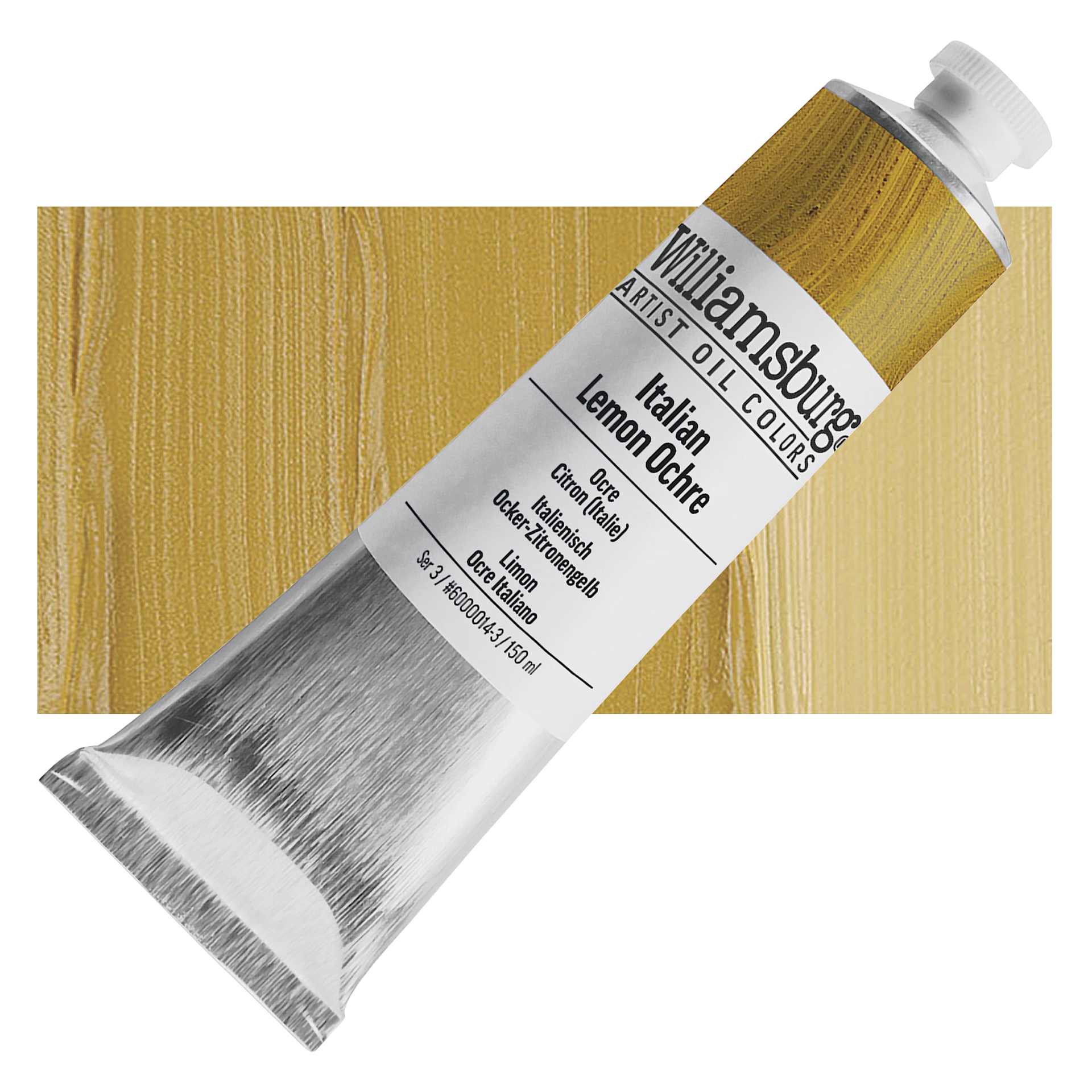 Williamsburg Handmade Oil Paint - Italian Lemon Ochre, 150 ml tube and swatch