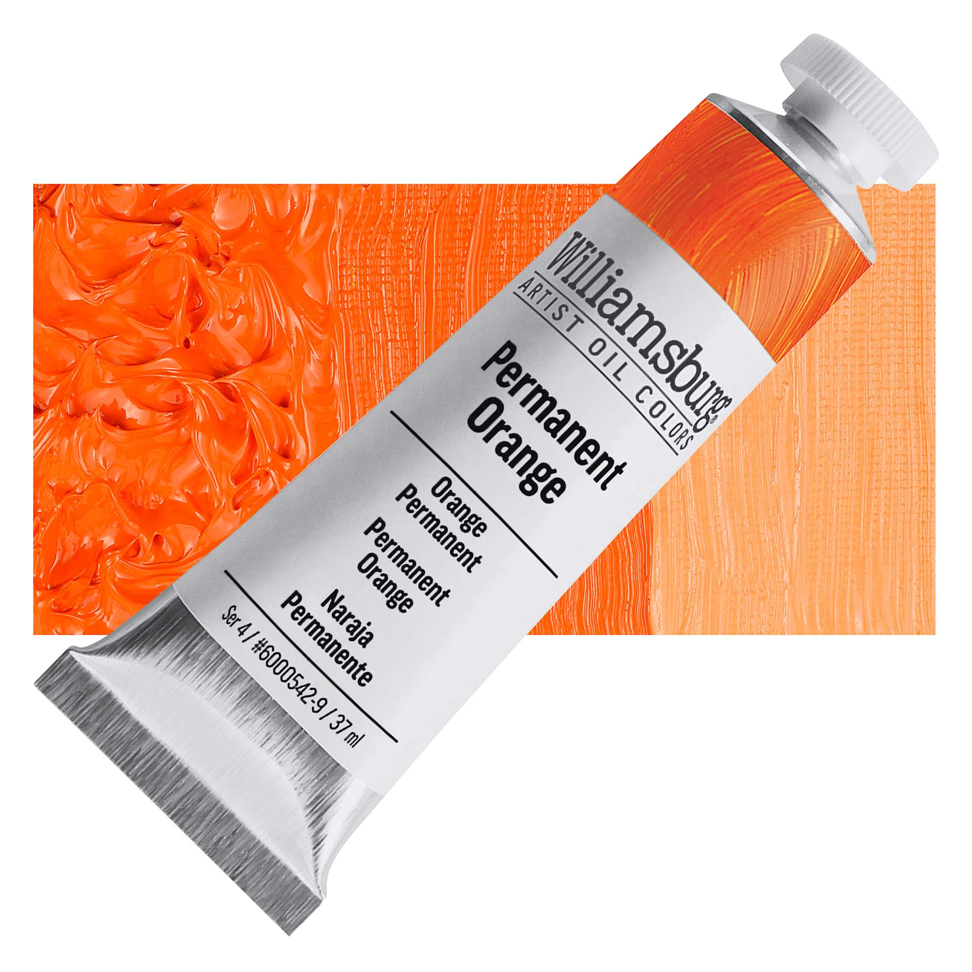 Williamsburg Handmade Oil Paint - Permanent Orange, 37 ml tube and swatch