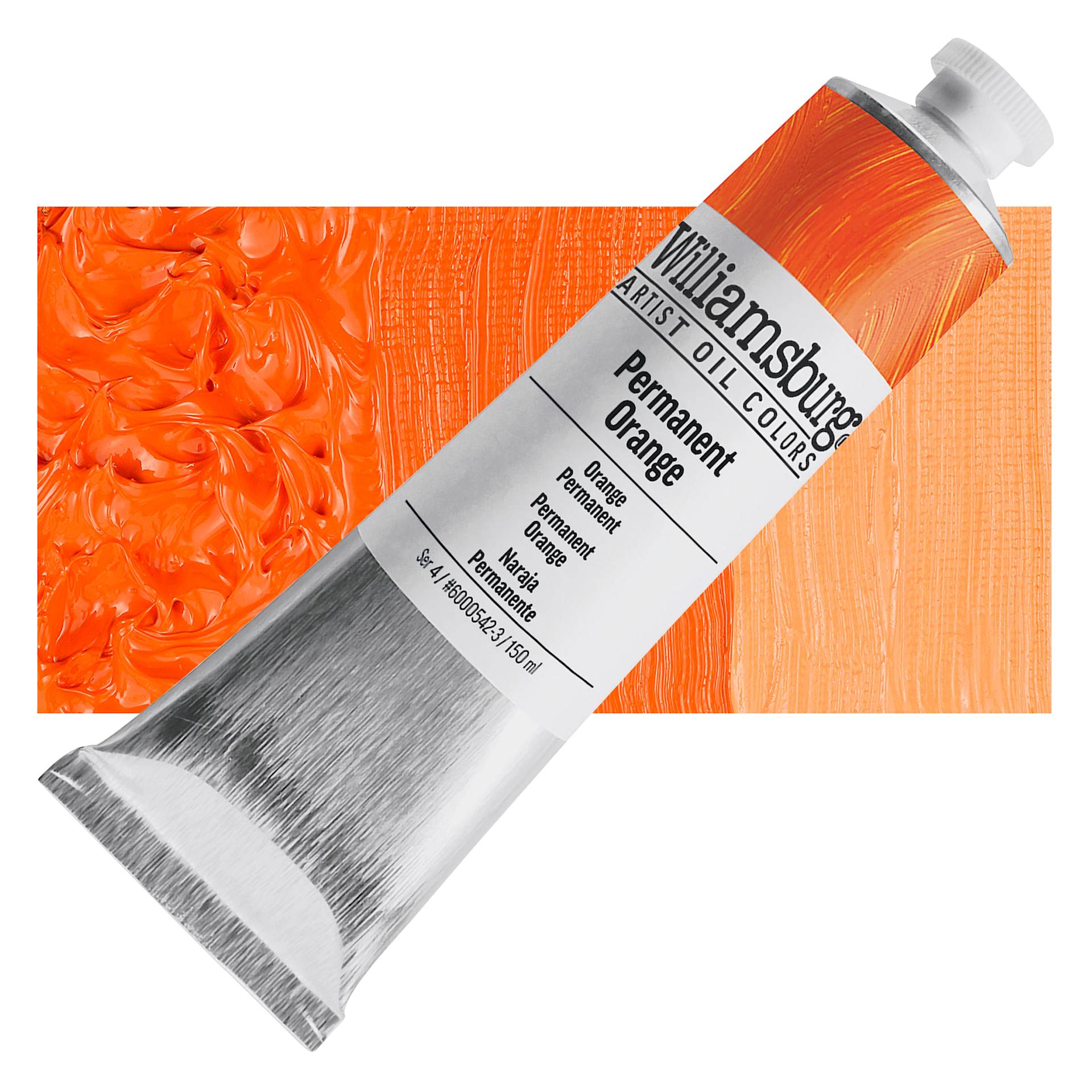 Williamsburg Handmade Oil Paint - Permanent Orange, 150 ml tube and swatch