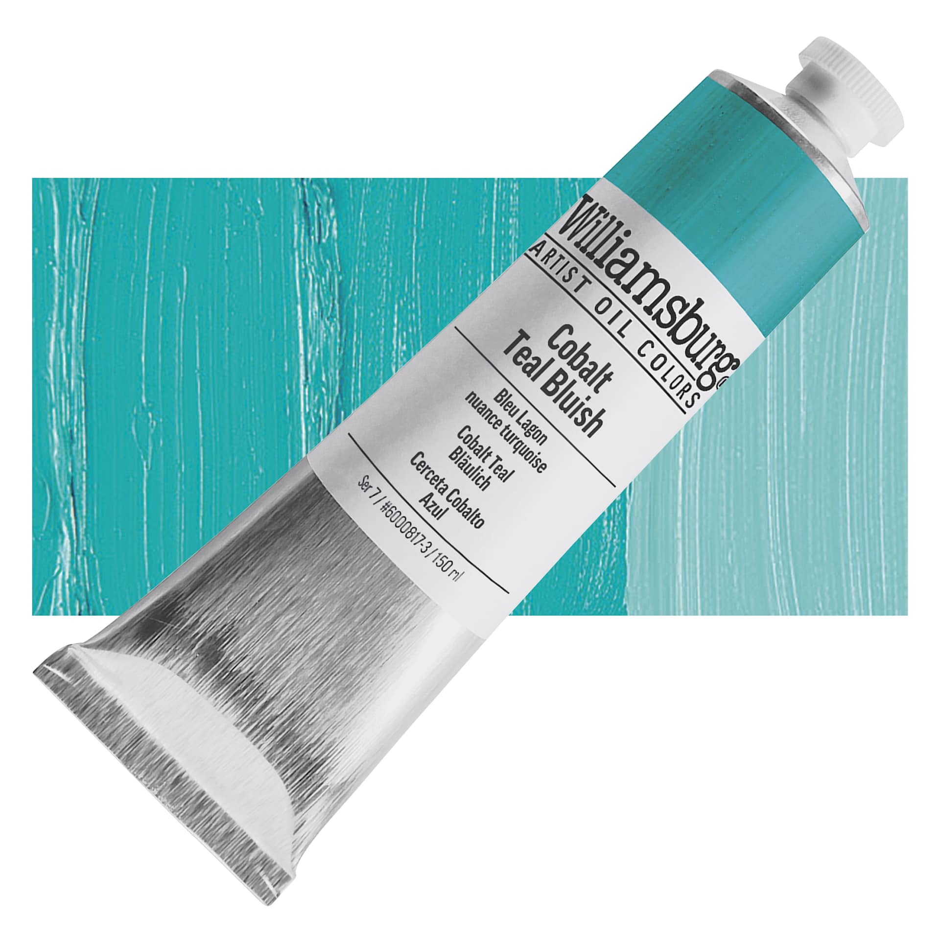 Williamsburg Handmade Oil Paint - Cobalt Teal Bluish, 150 ml tube and swatch
