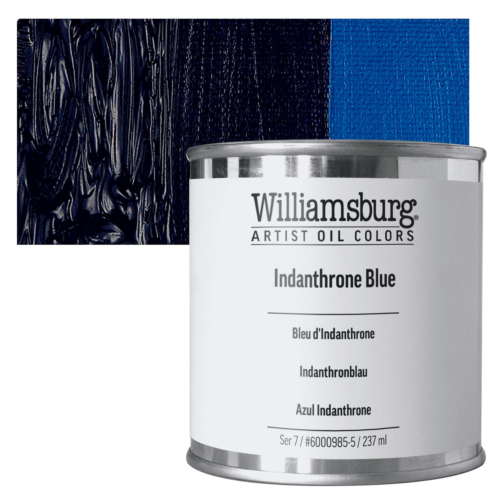 Williamsburg Handmade Oil Paint - Indanthrone Blue, 8 oz can and swatch