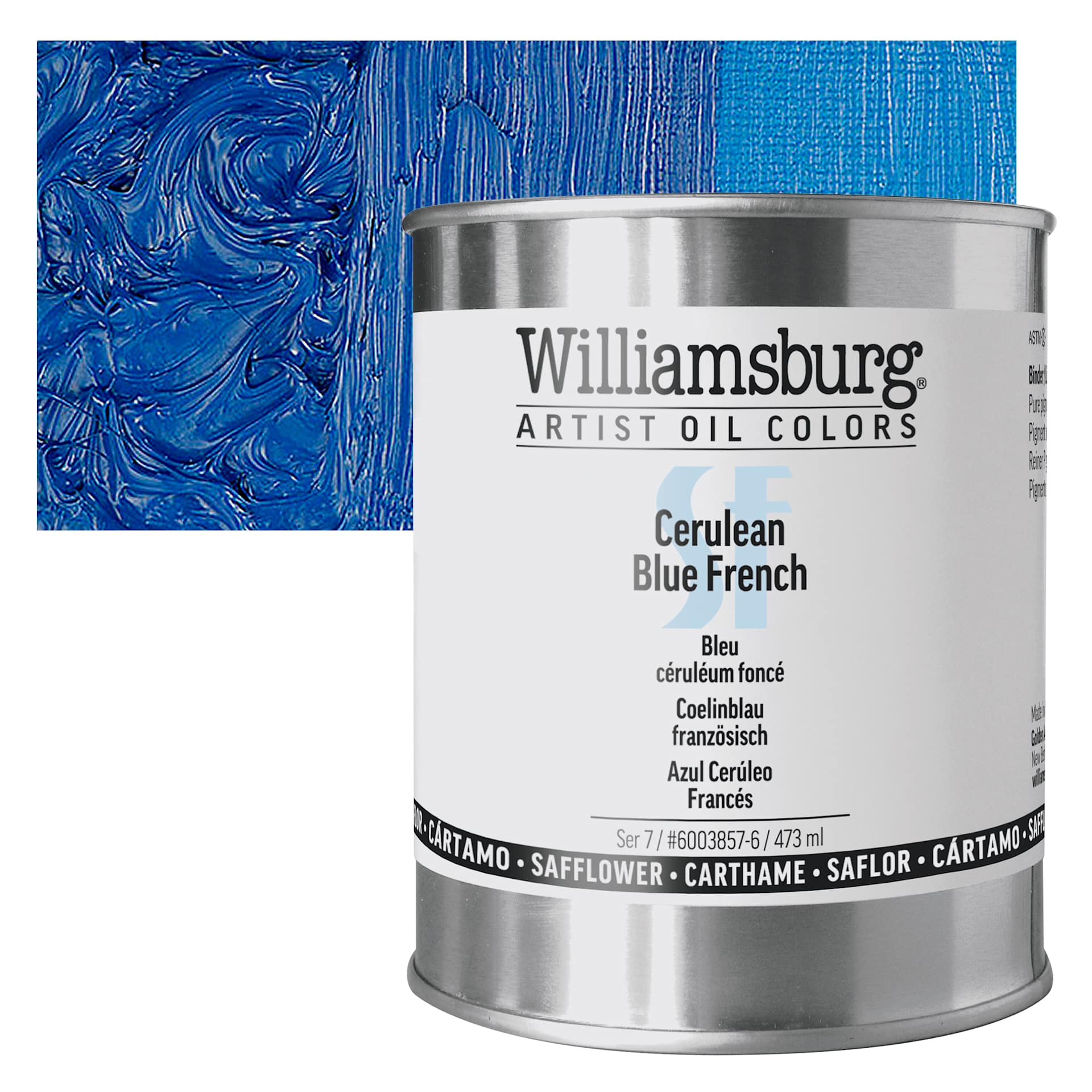 Williamsburg Handmade Safflower Oil Color - Cerulean Blue French, 16 oz Can and swatch