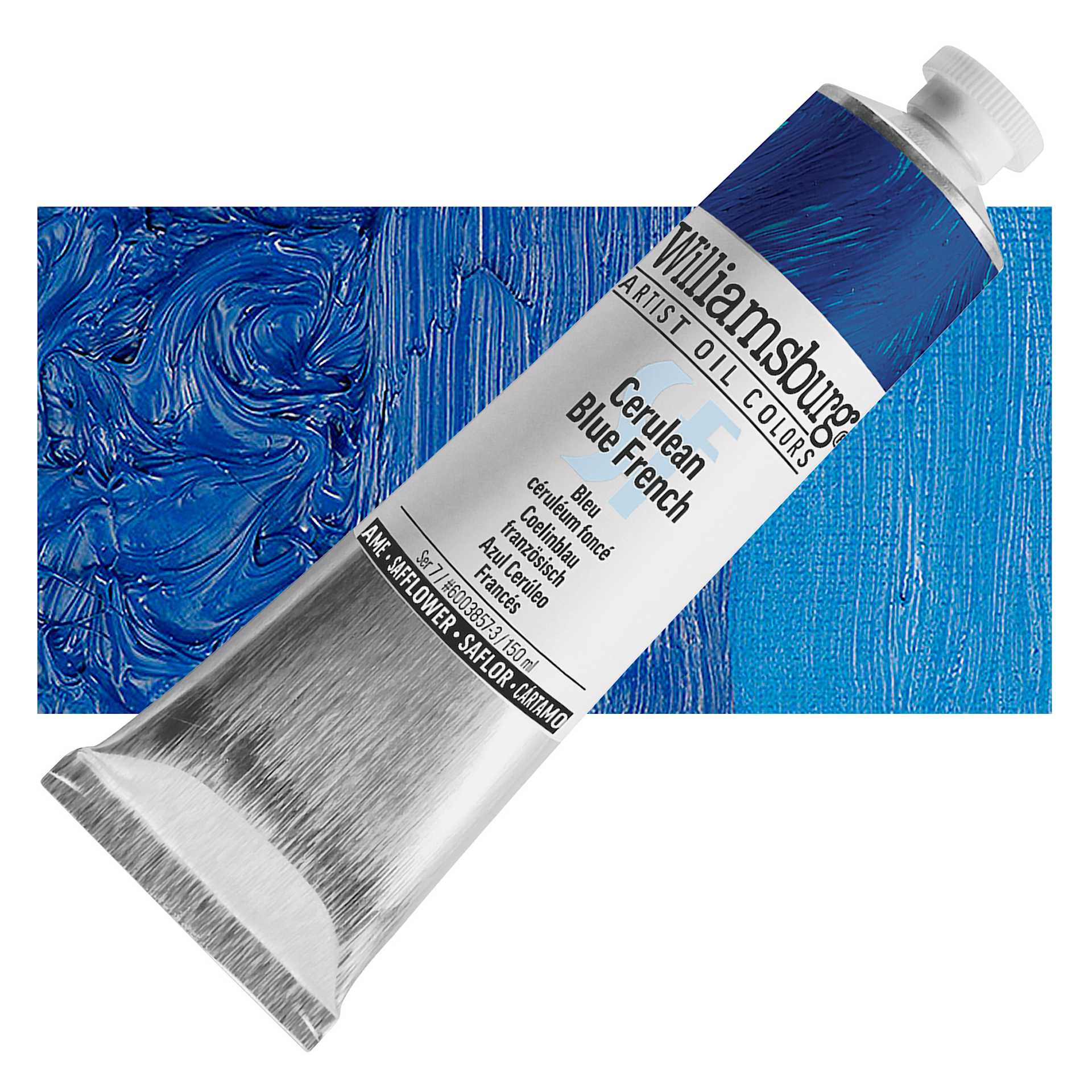 Williamsburg Handmade Safflower Oil Color - Cerulean Blue French, 150 ml tube and swatch