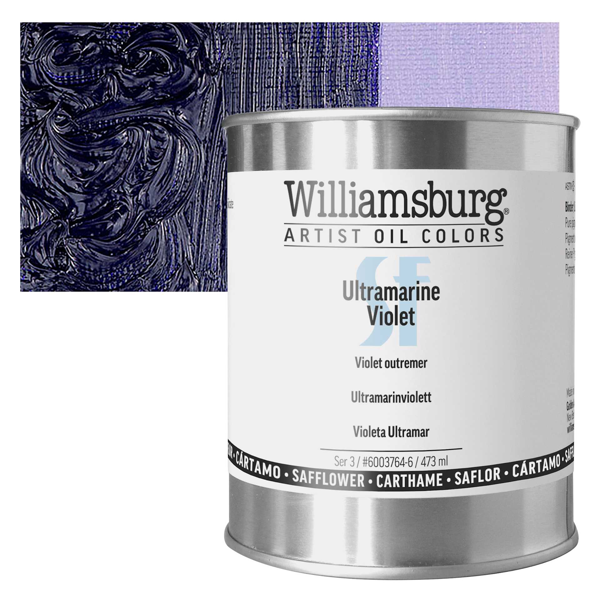 Williamsburg Handmade Safflower Oil Color - Ultramarine Violet, 16 oz can and swatch