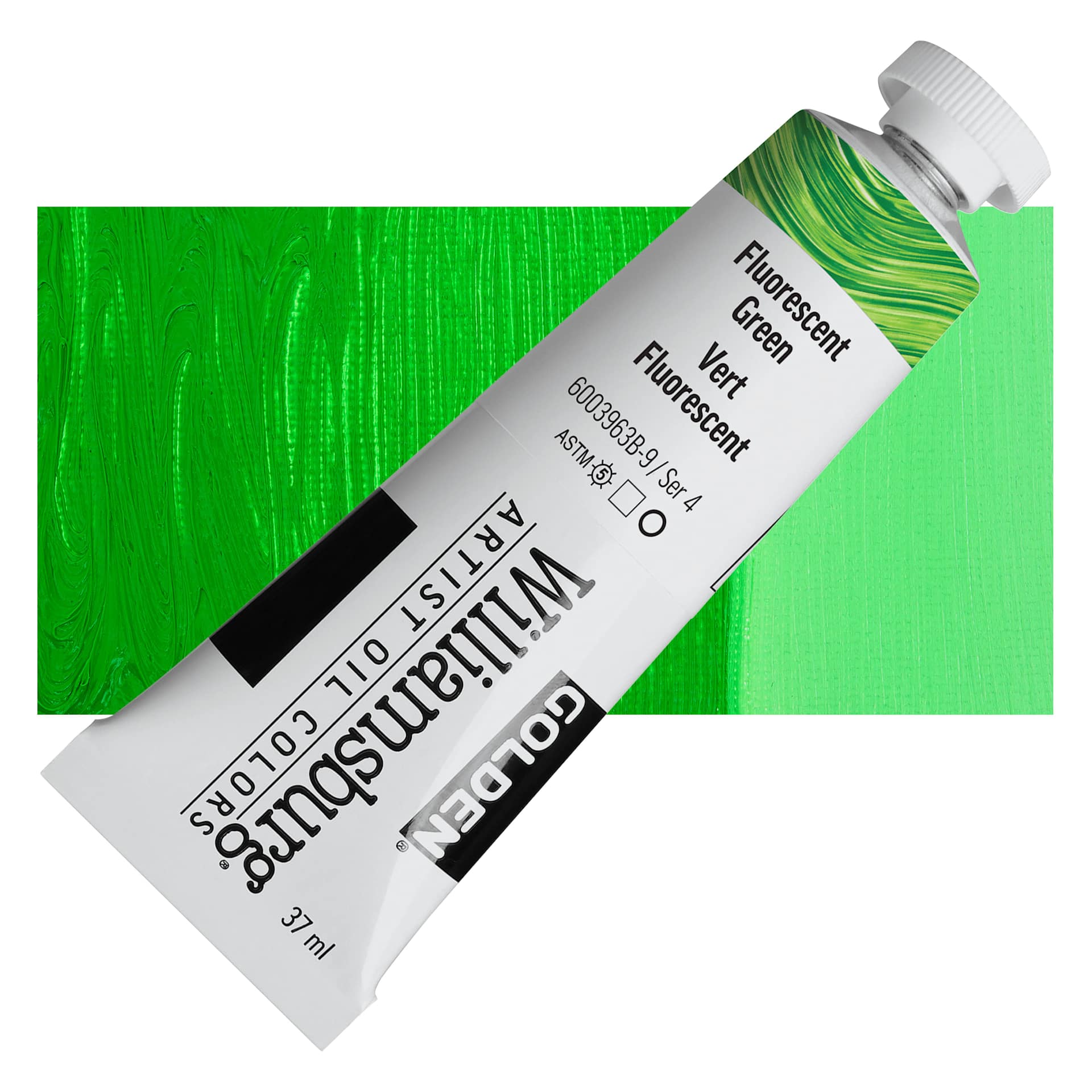 Williamsburg Handmade Oil Paint - Fluorescent Green, 37 ml tube and swatch