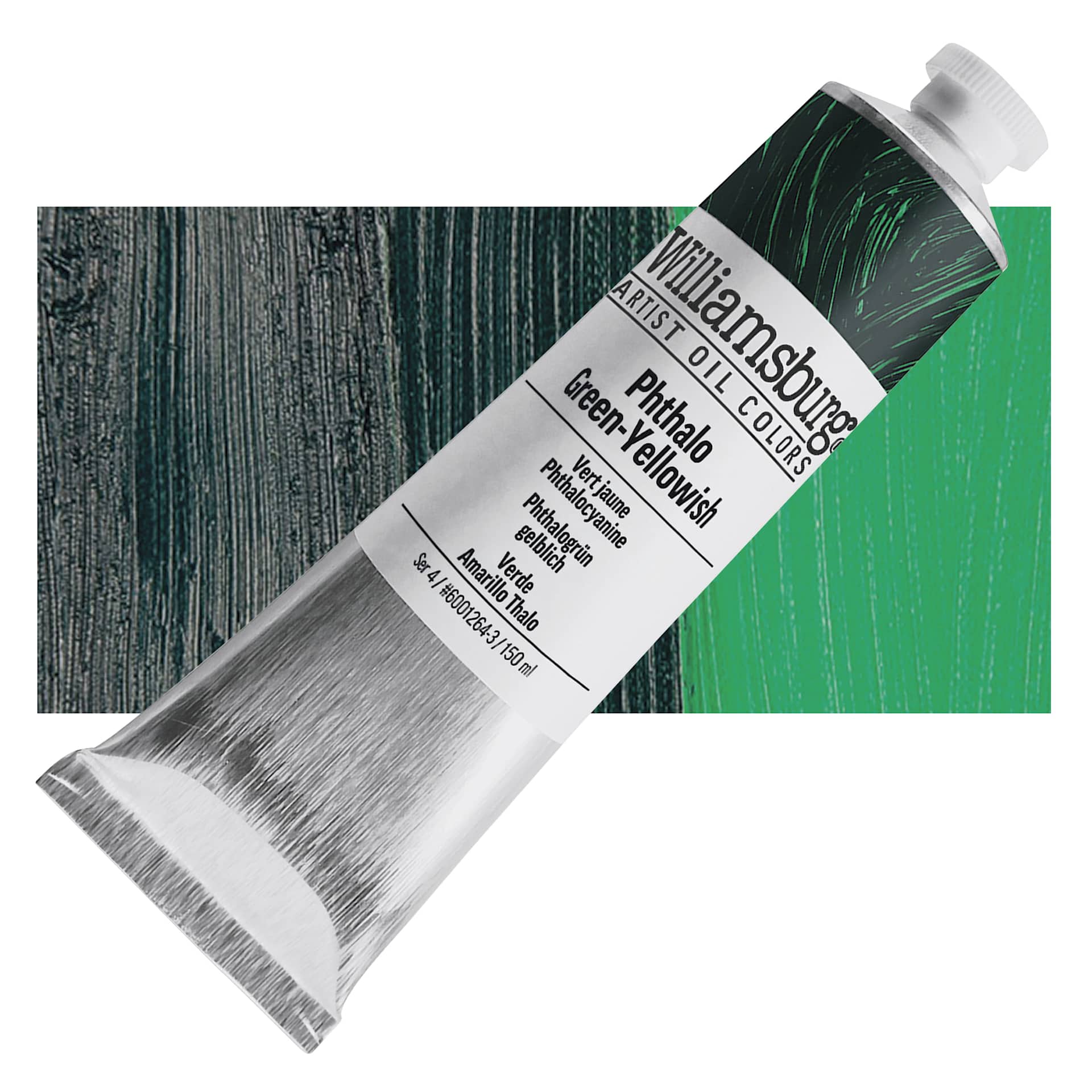 Williamsburg Handmade Oil Paint - Phthalo Green Yellowish, 150 ml tube and swatch