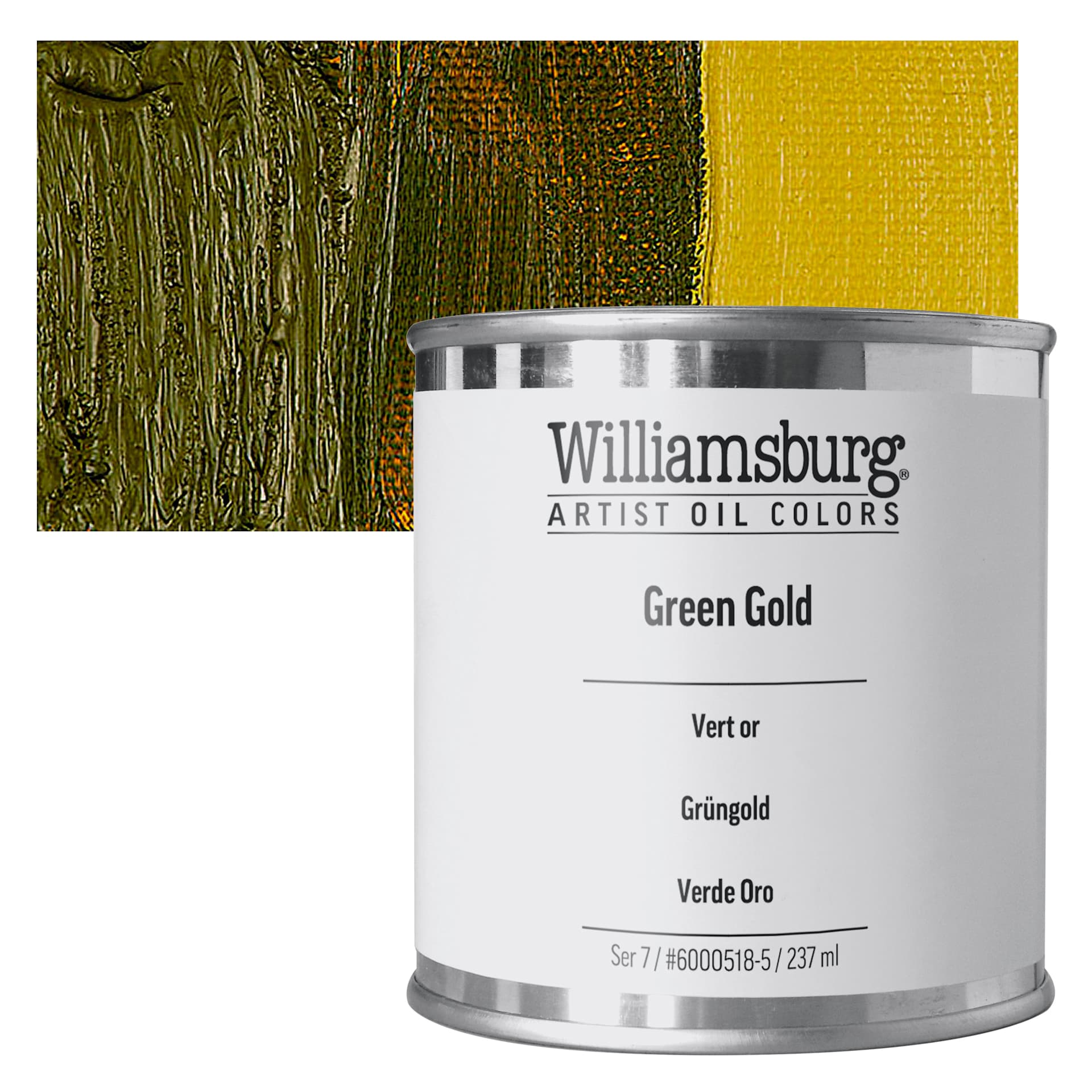 Williamsburg Handmade Oil Paint - Green Gold, 8 oz can and swatch