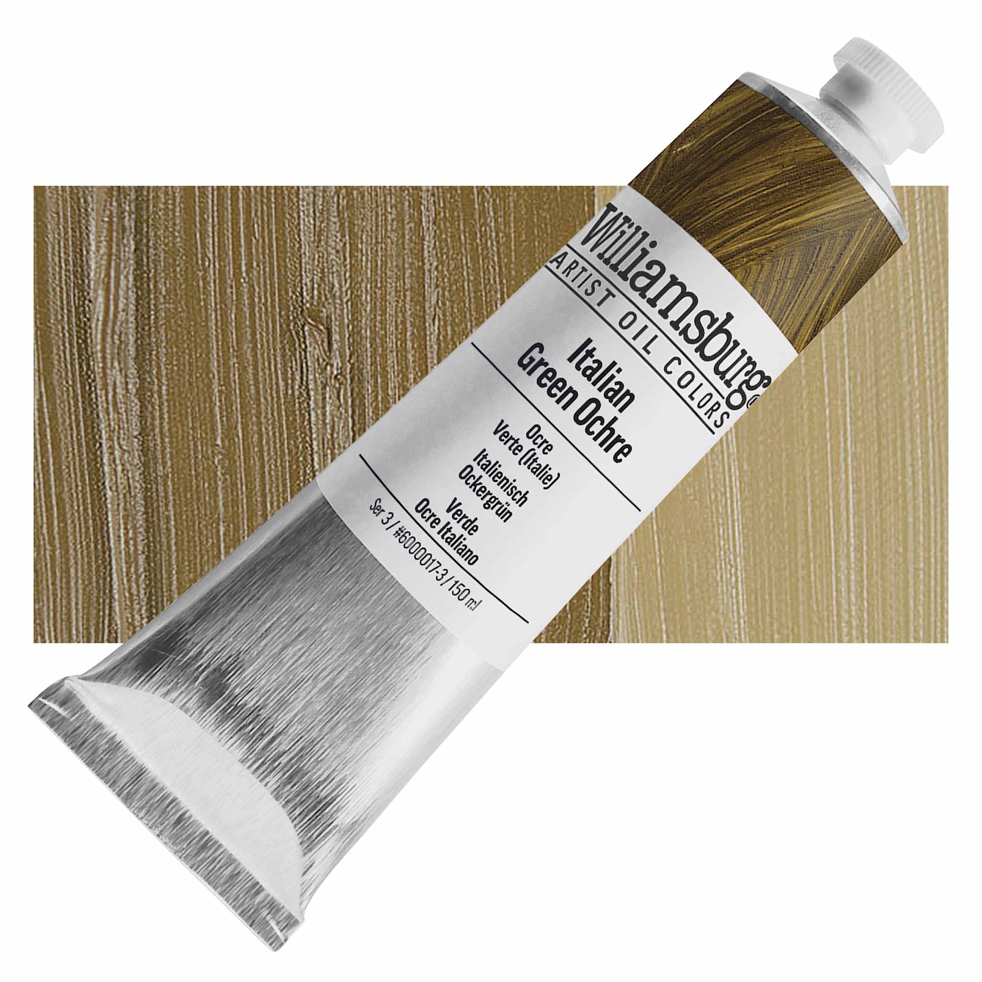 Williamsburg Handmade Oil Paint - Italian Green Ochre, 150 ml tube and swatch