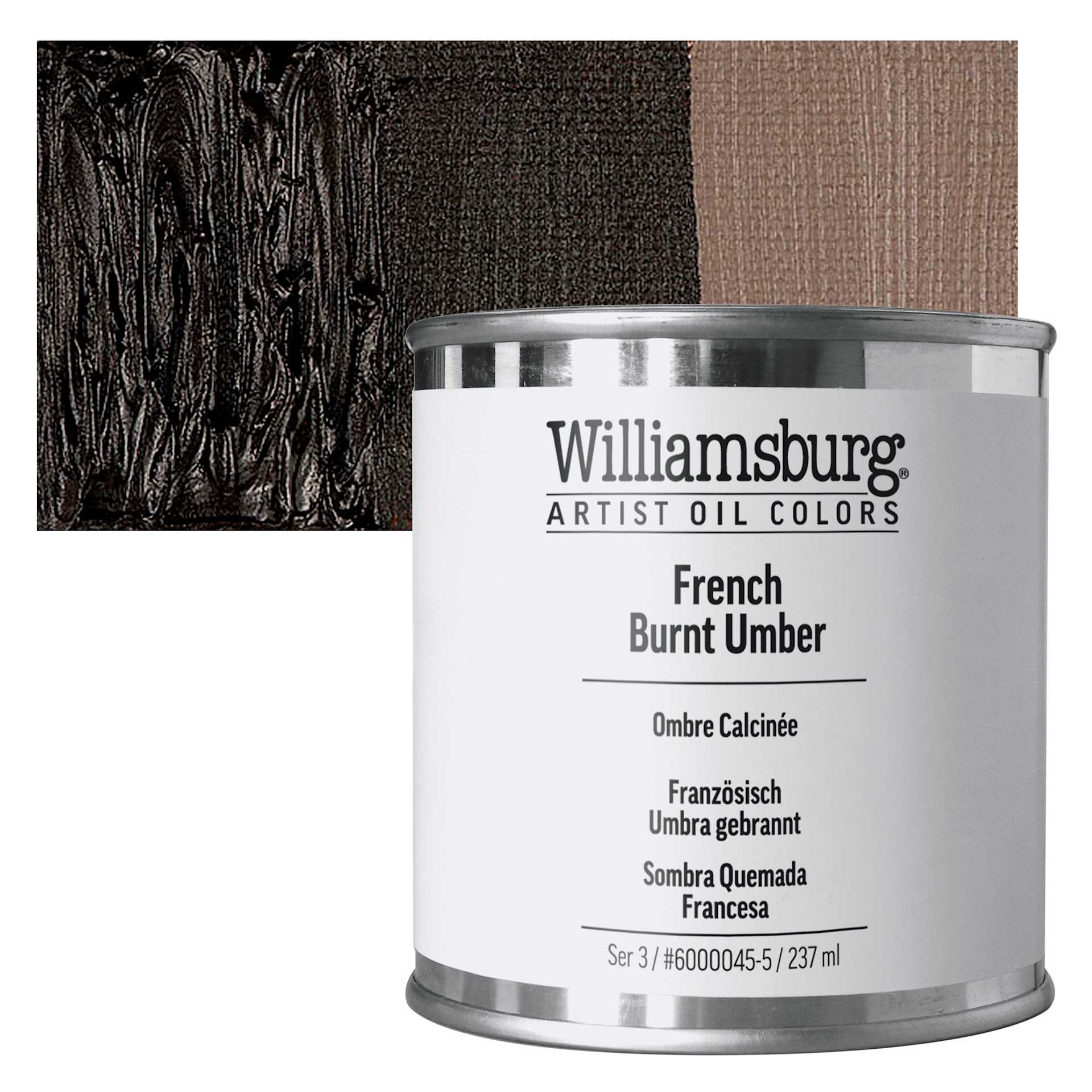 Williamsburg Handmade Oil Paint - French Burnt Umber, 8 oz can and swatch