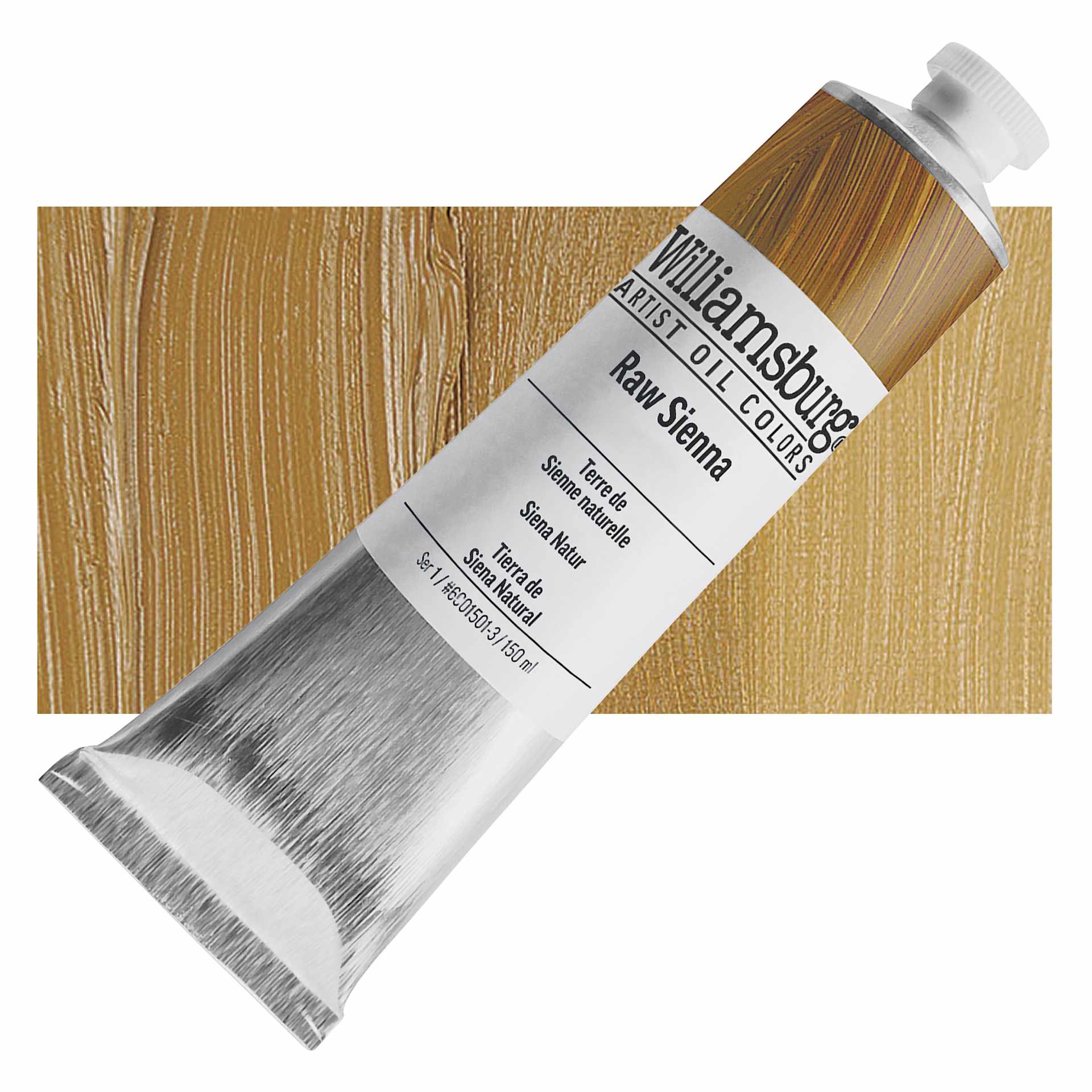 Williamsburg Handmade Oil Paint - Raw Sienna, 150 ml tube and swatch