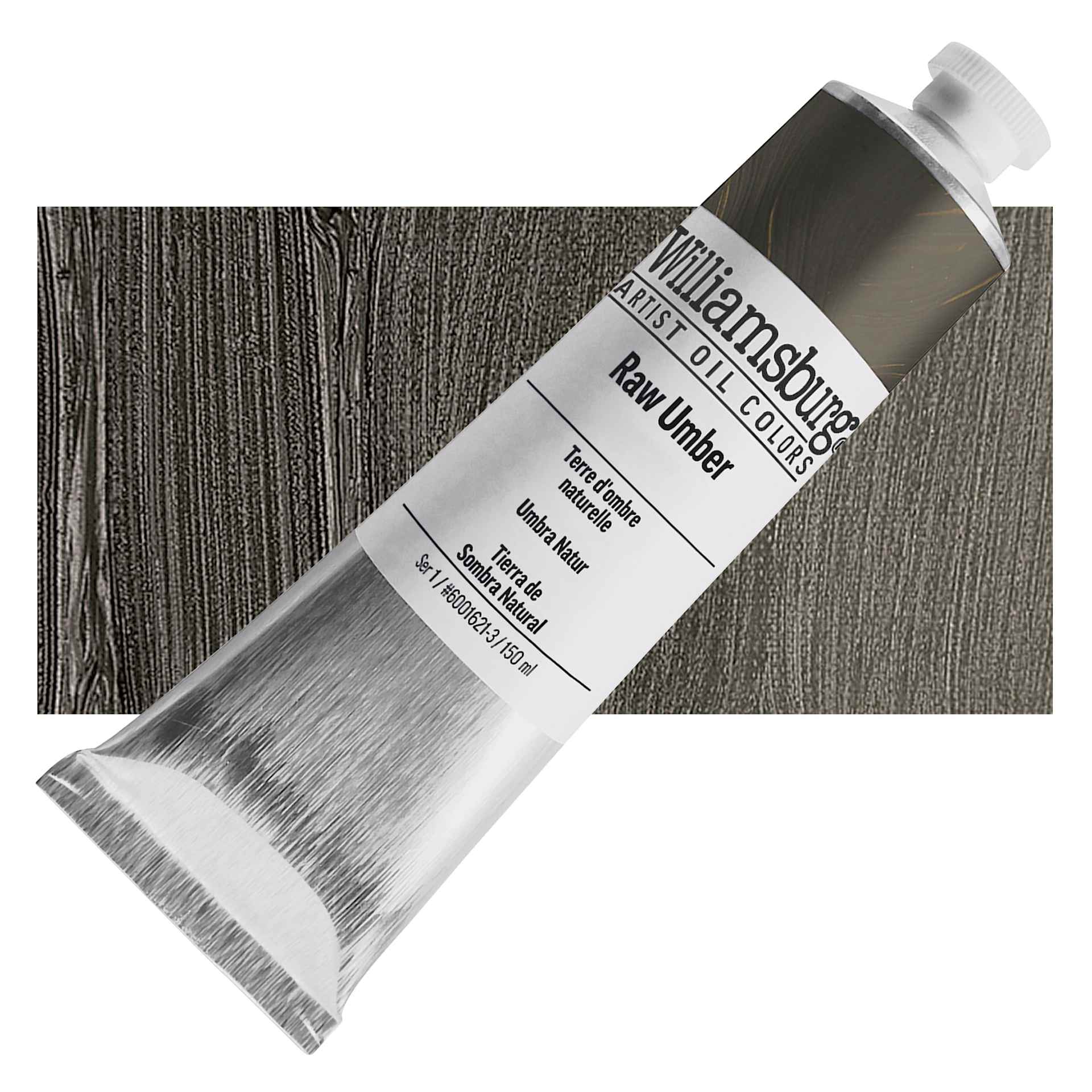 Williamsburg Handmade Oil Paint - Raw Umber, 150 ml tube and swatch