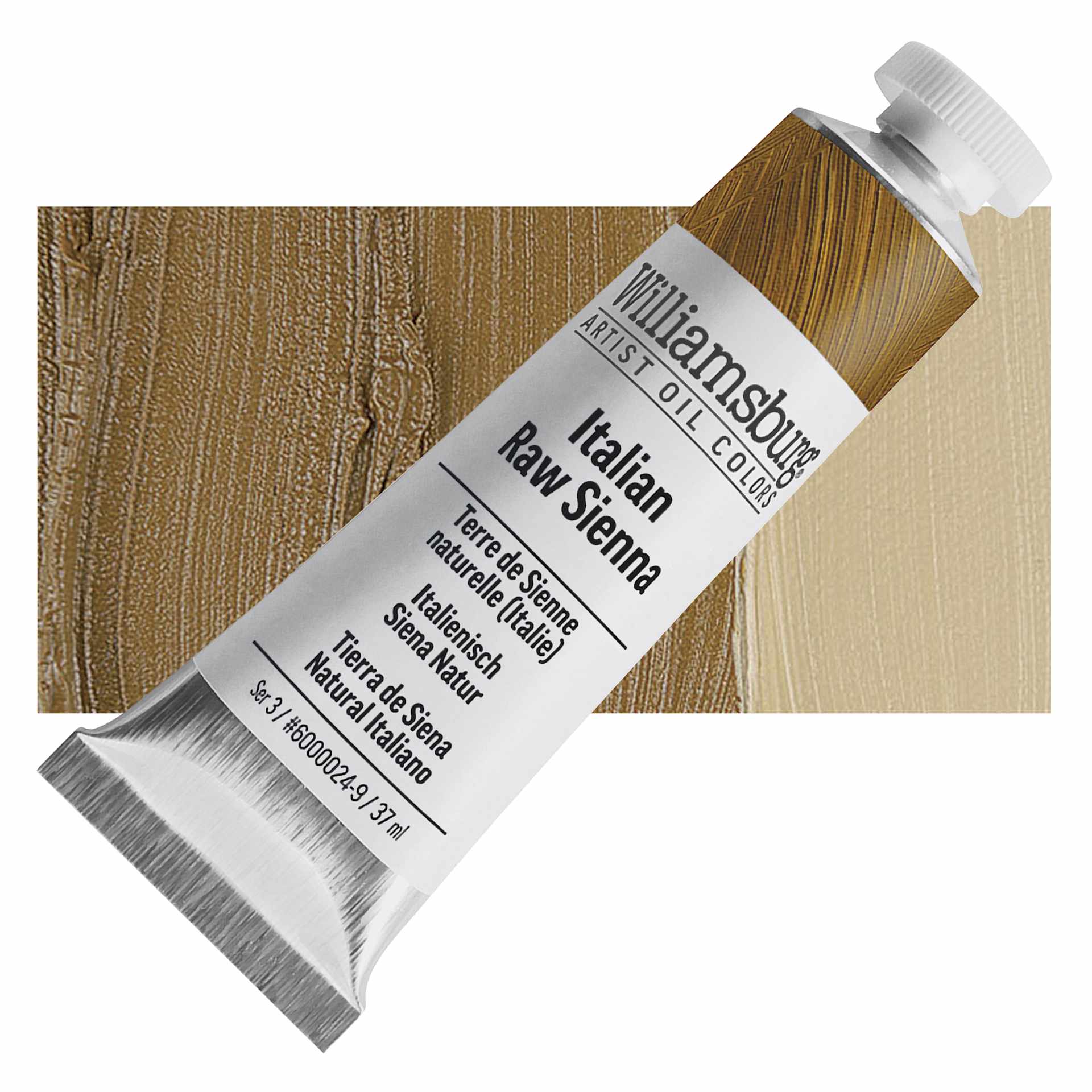 Williamsburg Handmade Oil Paint - Italian Raw Sienna, 37 ml tube and swatch