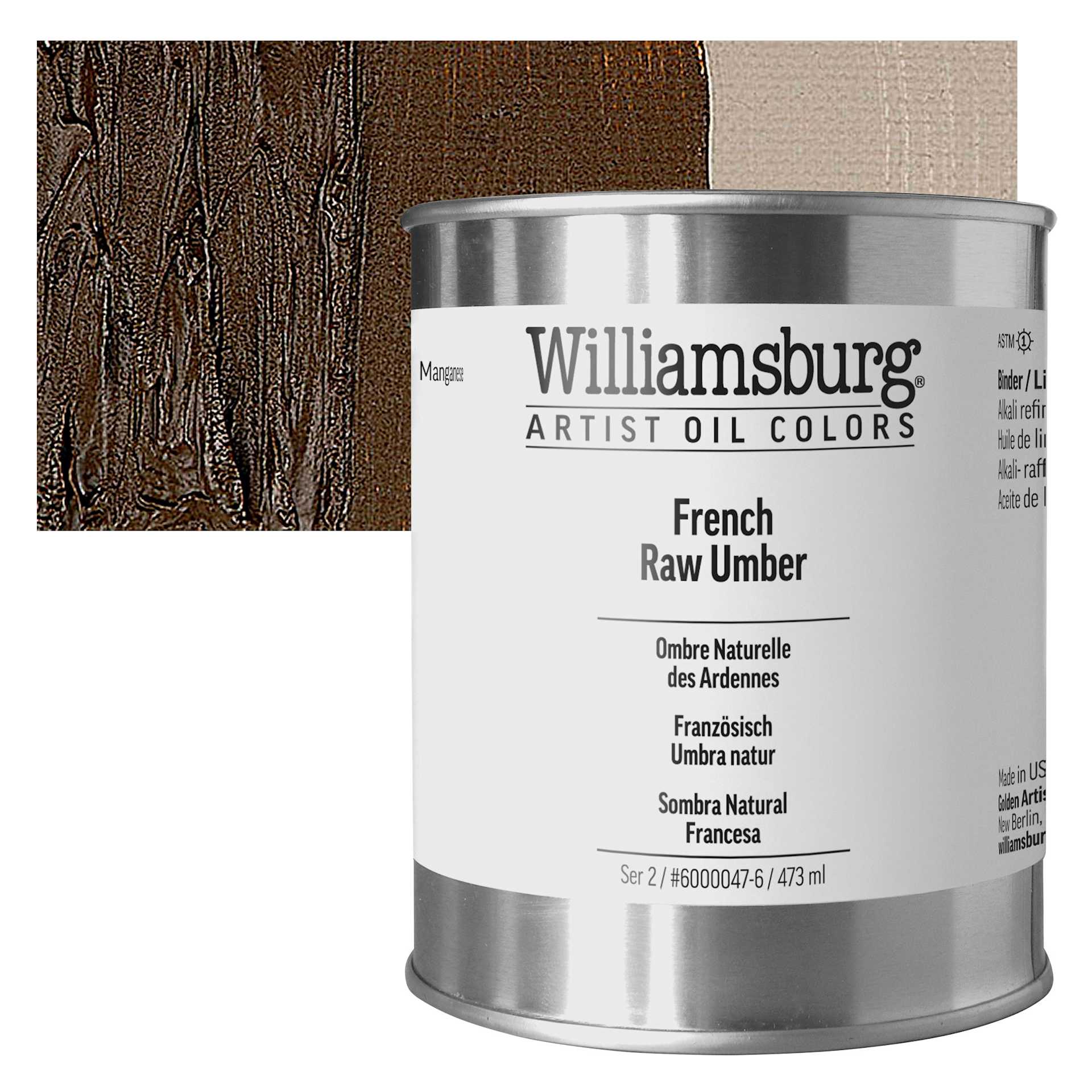 Williamsburg Handmade Oil Paint - French Raw Umber, 16 oz can and swatch