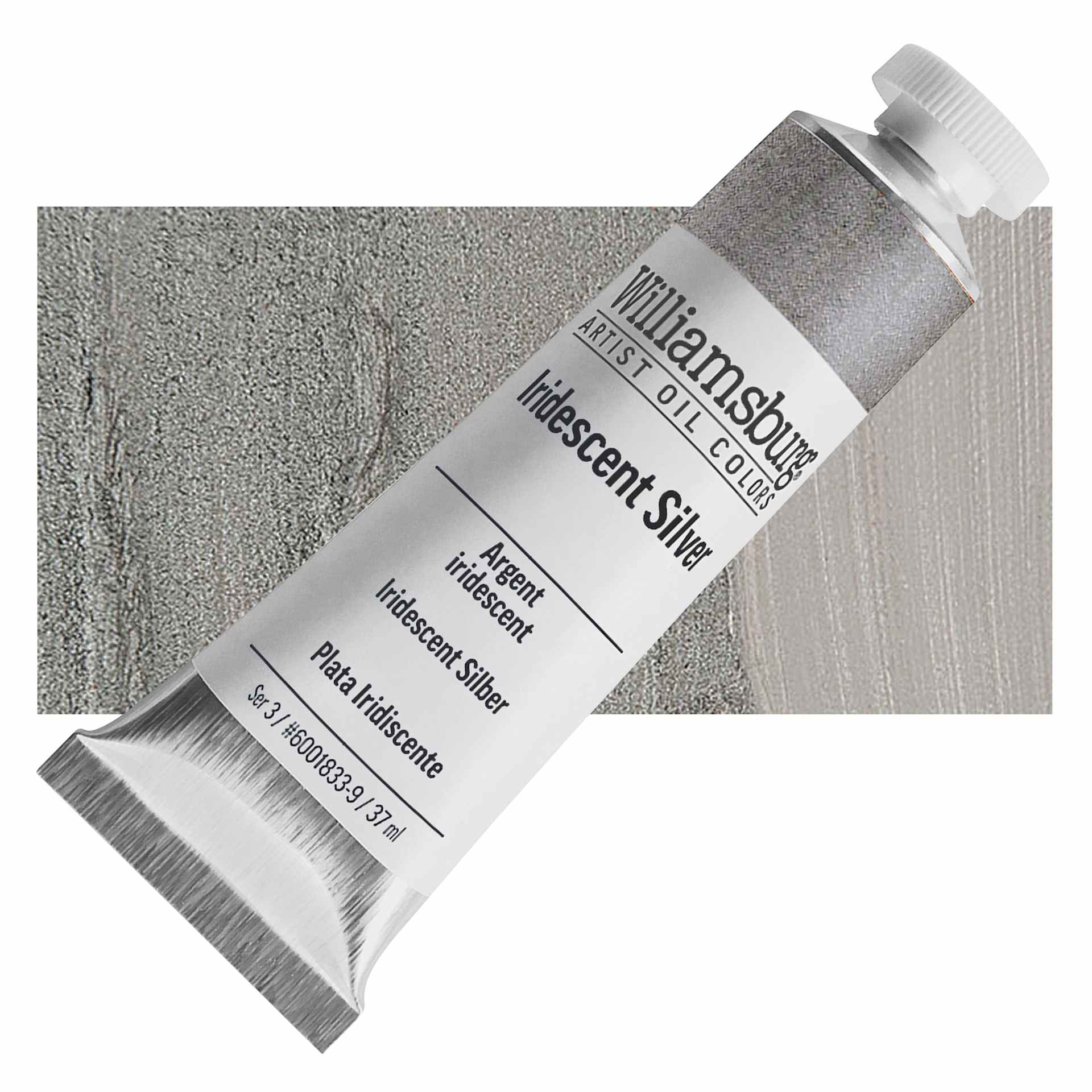Williamsburg Handmade Oil Paint - Iridescent Silver, 37 ml tube and swatch