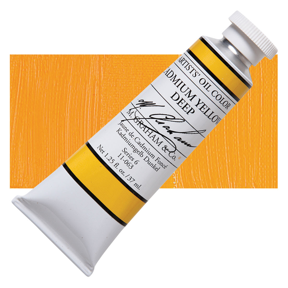 M. Graham Artists' Oil Color - Cadmium Yellow Deep, 37 ml tube and swatch M. Graham Artists' Oil Color - Cadmium Yellow Deep, 37 ml tube and swatch