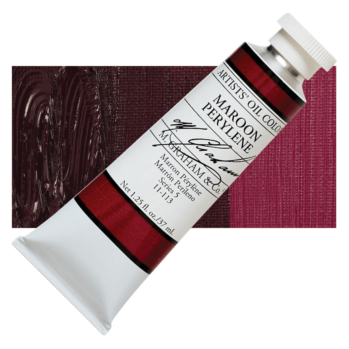 M. Graham Artists' Oil Color - Maroon Perylene, 37 ml tube and swatch