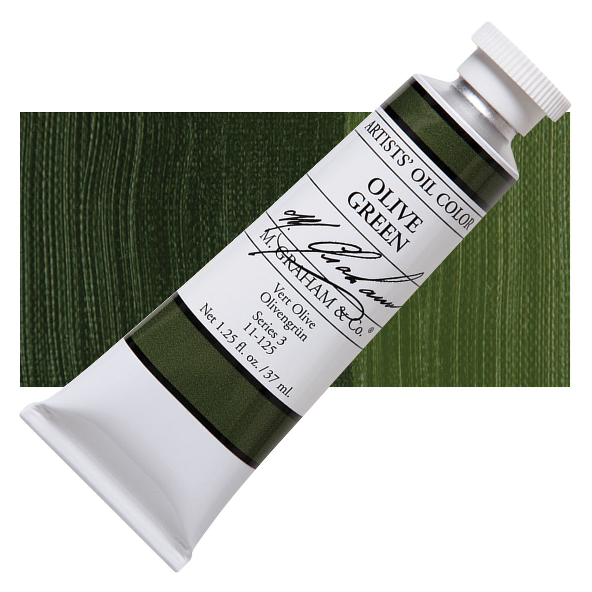 M. Graham Artists' Oil Color - Olive Green, 37 ml tube and swatch
