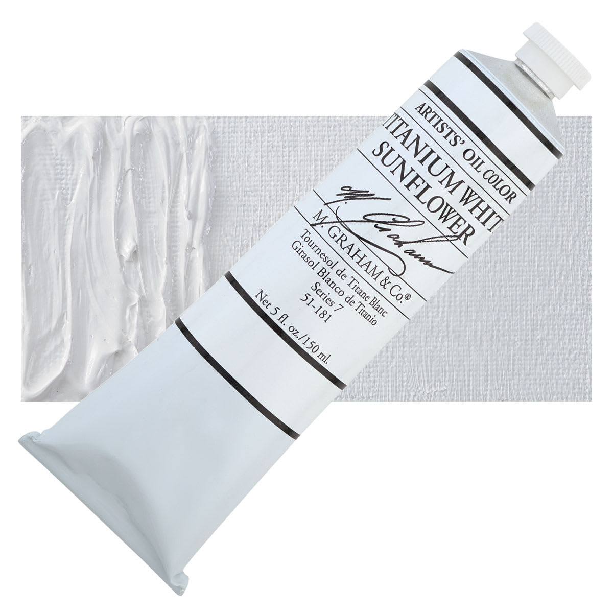 M. Graham Artists' Oil Color - Titanium White Sunflower, 150 ml tube and swatch