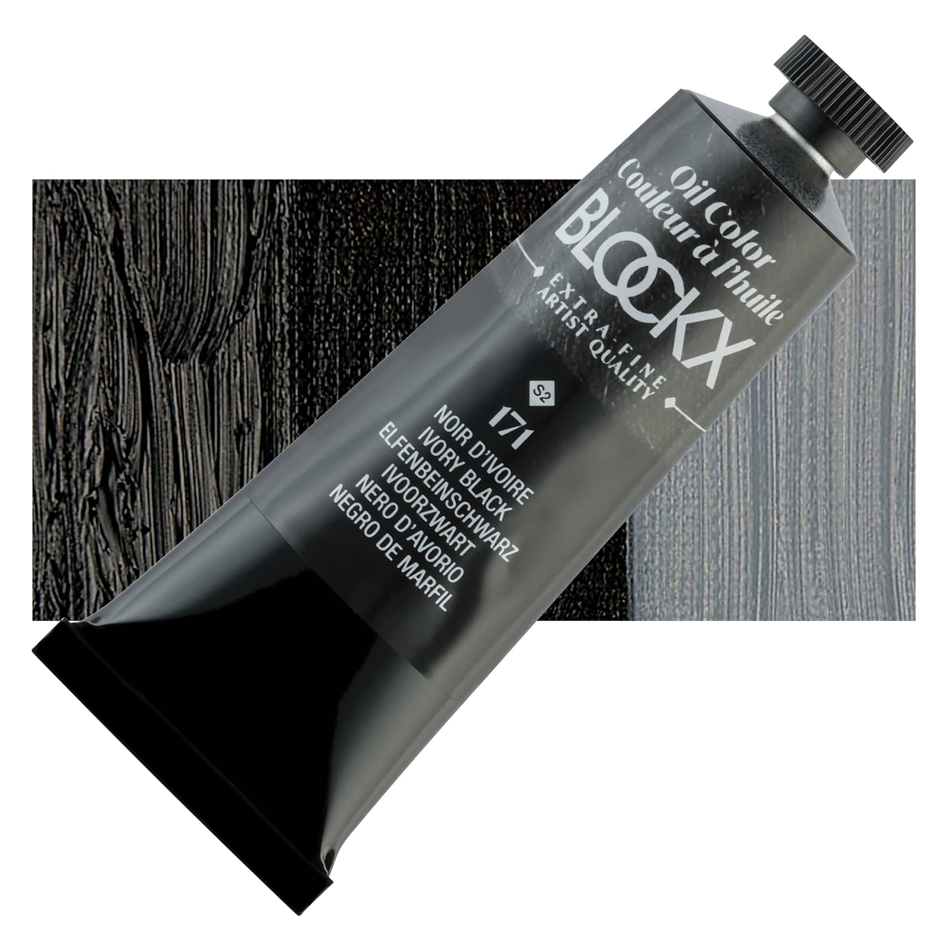 Blockx Artist Oil Color - Ivory Black, 35 ml tube and swatch