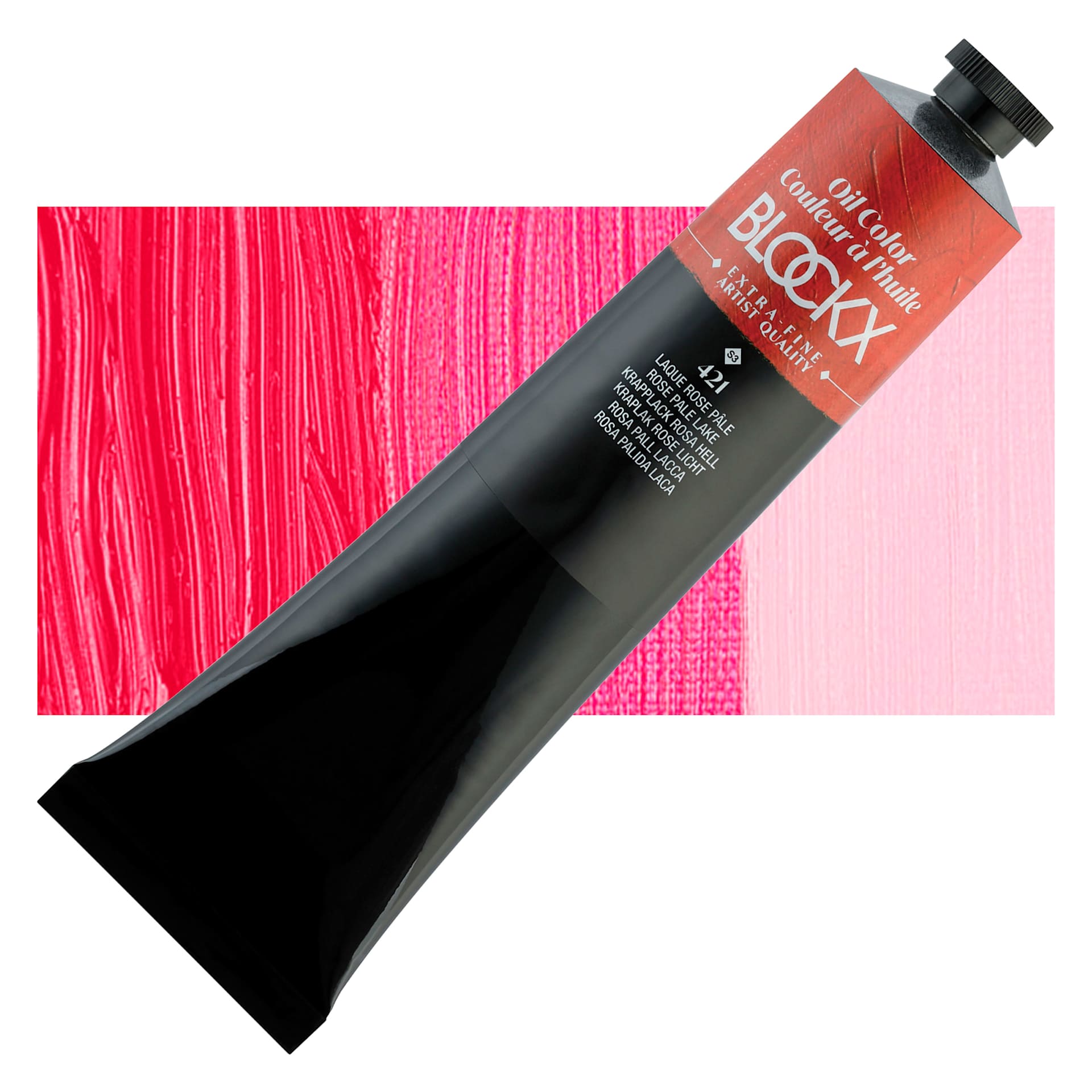 Blockx Artist Oil Color - Rose Madder Pale, 200 ml tube and swatch
