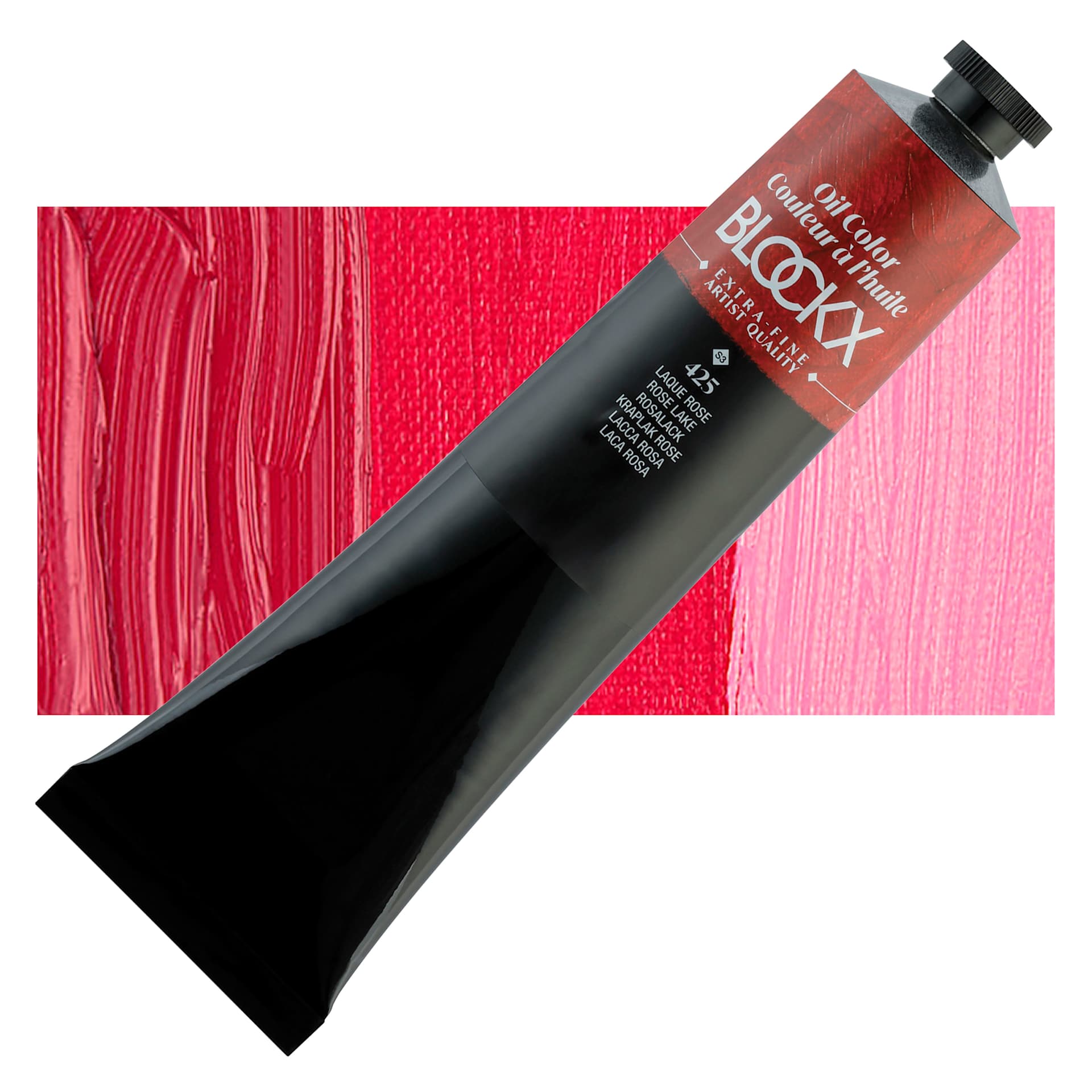 Blockx Artist Oil Color - Rose Lake, 200 ml tube and swatch