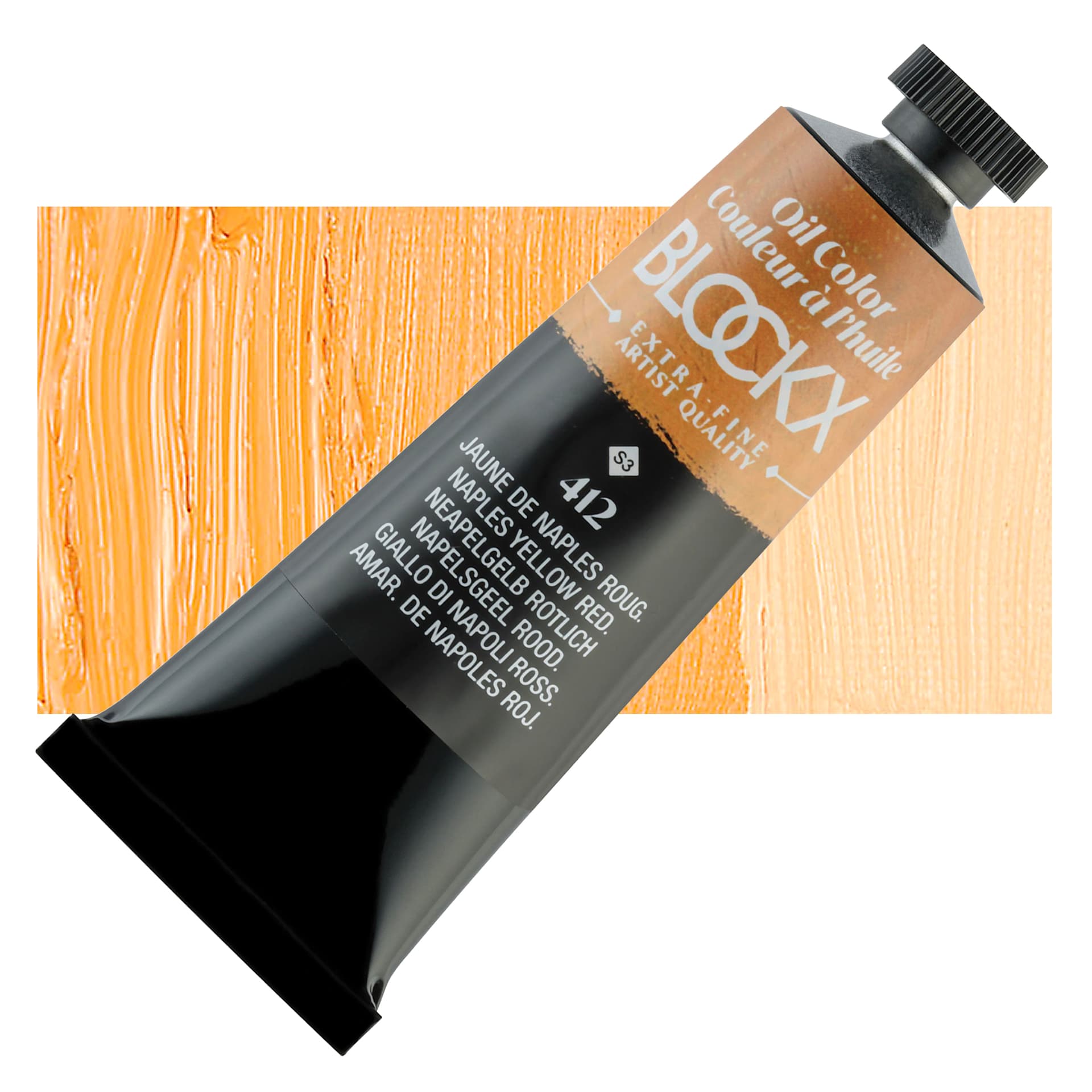 Blockx Artist Oil Color - Naples Yellow Reddish, 35 ml tube and swatch