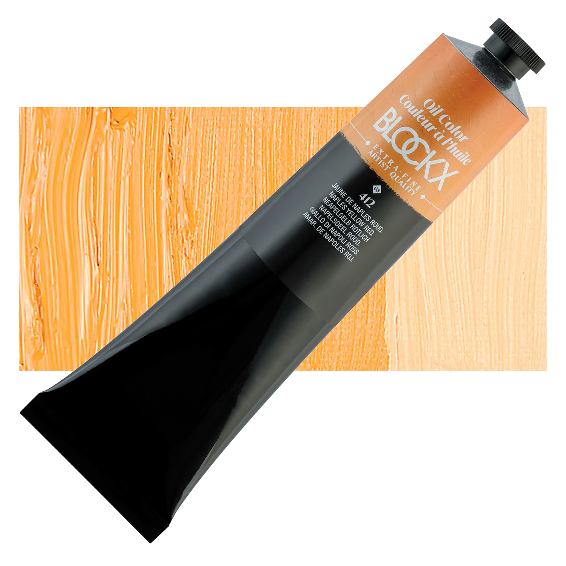 Blockx Artist Oil Color - Naples Yellow Reddish, 200 ml tube and swatch