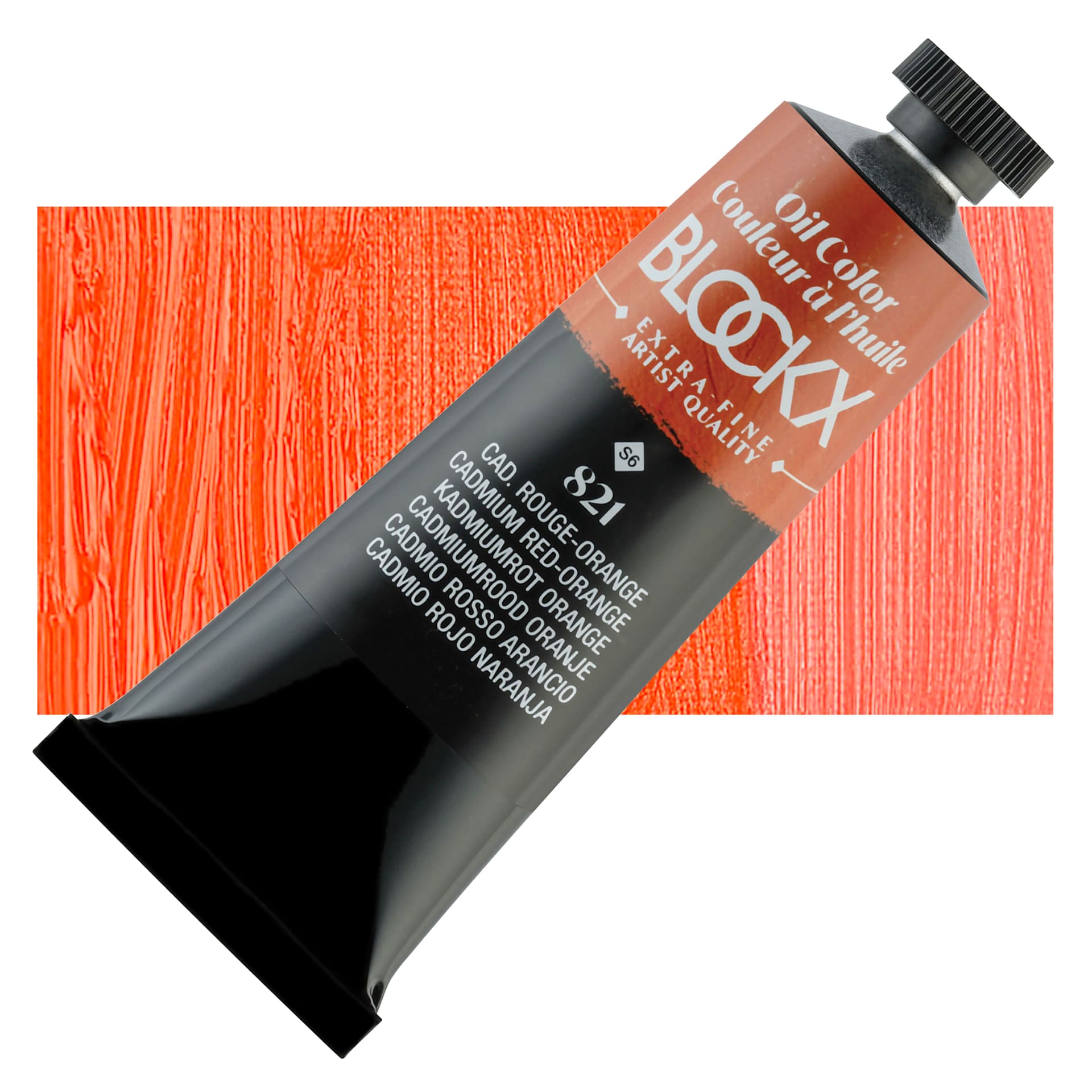 Blockx Artist Oil Color - Cadmium Red Orange, 35 ml Tube and swatch