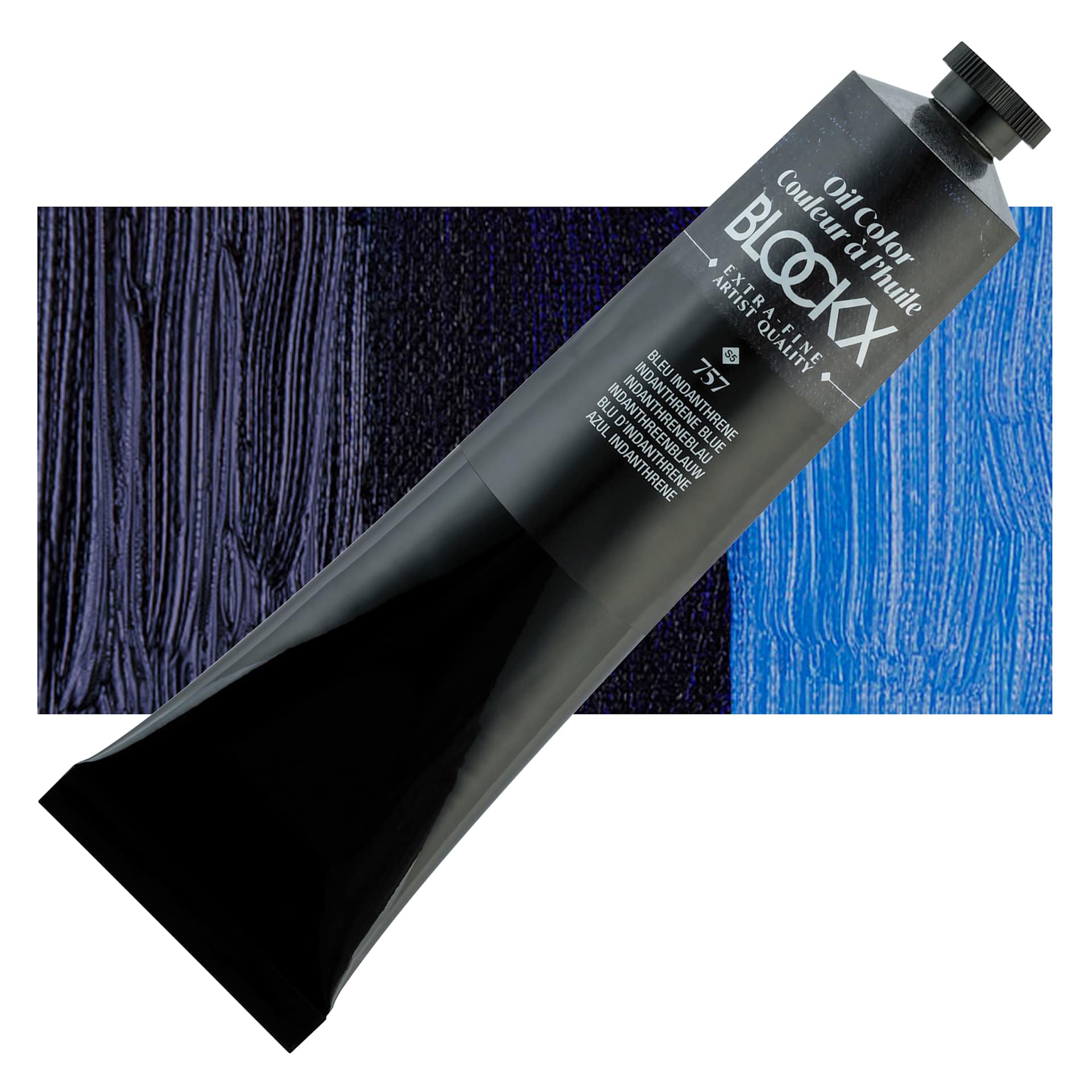 Blockx Artist Oil Color - Indanthrene Blue, 200 ml tube and swatch