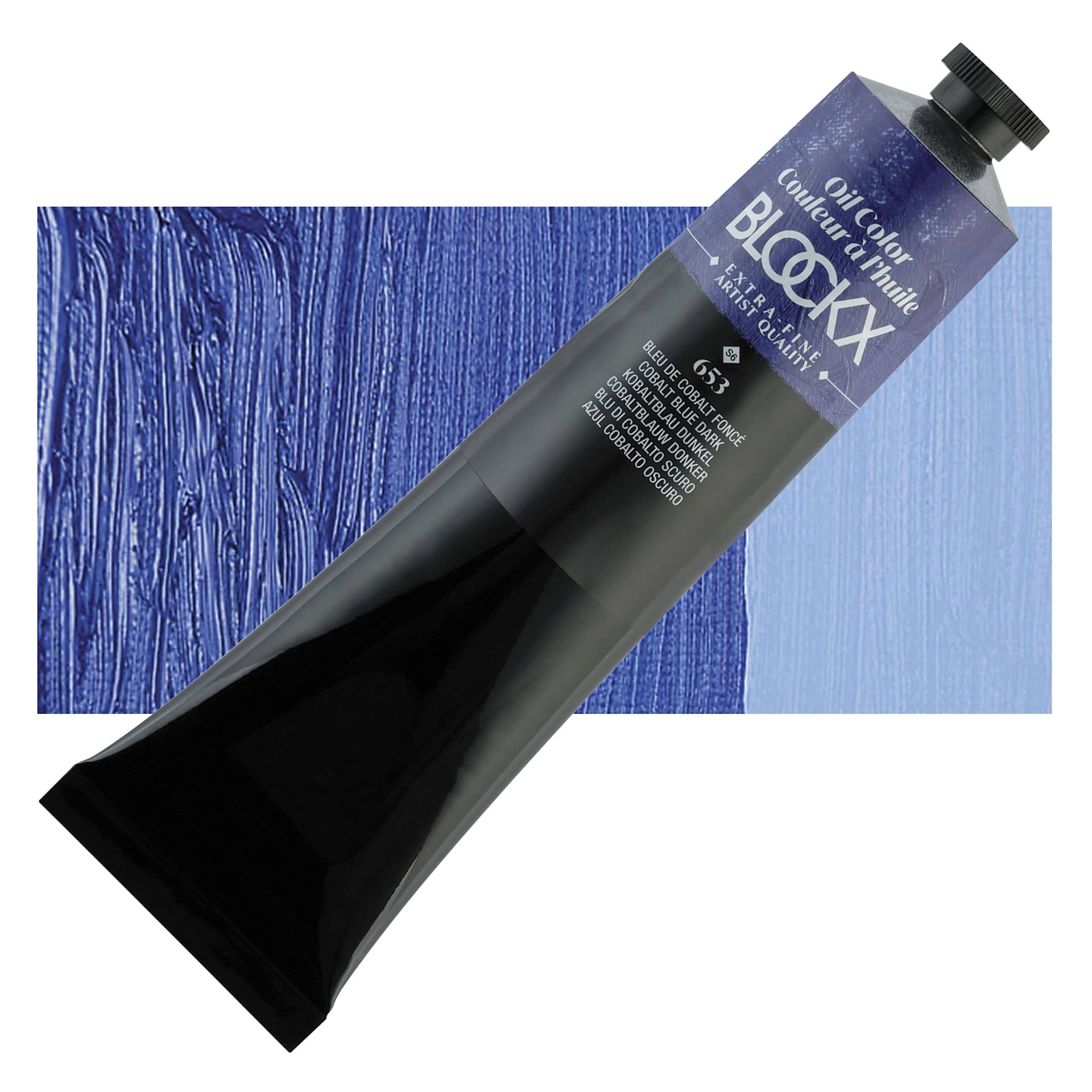 Blockx Artist Oil Color - Cobalt Blue Dark, 200 ml tube and swatch
