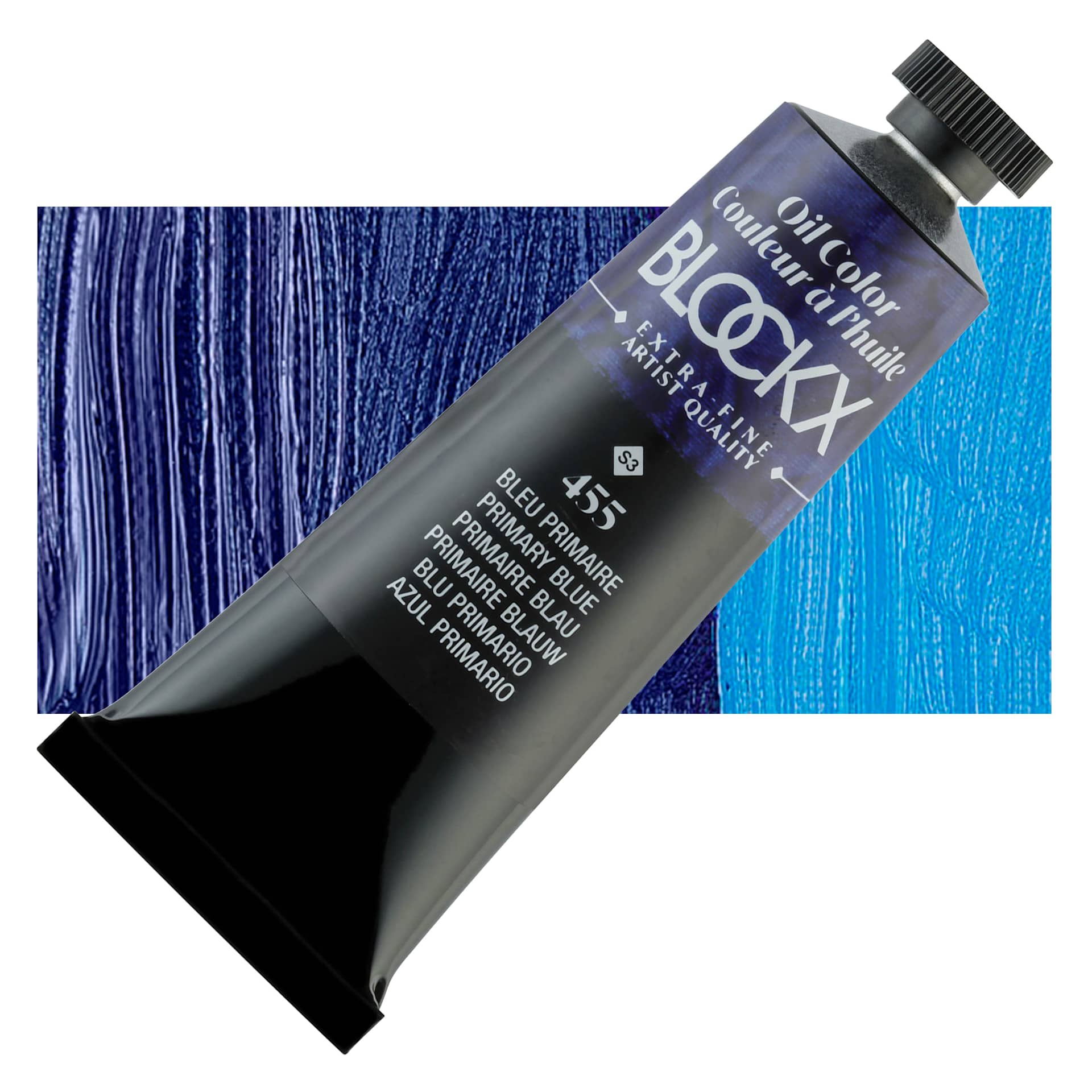Blockx Artist Oil Color - Primary Blue, 35 ml tube and swatch