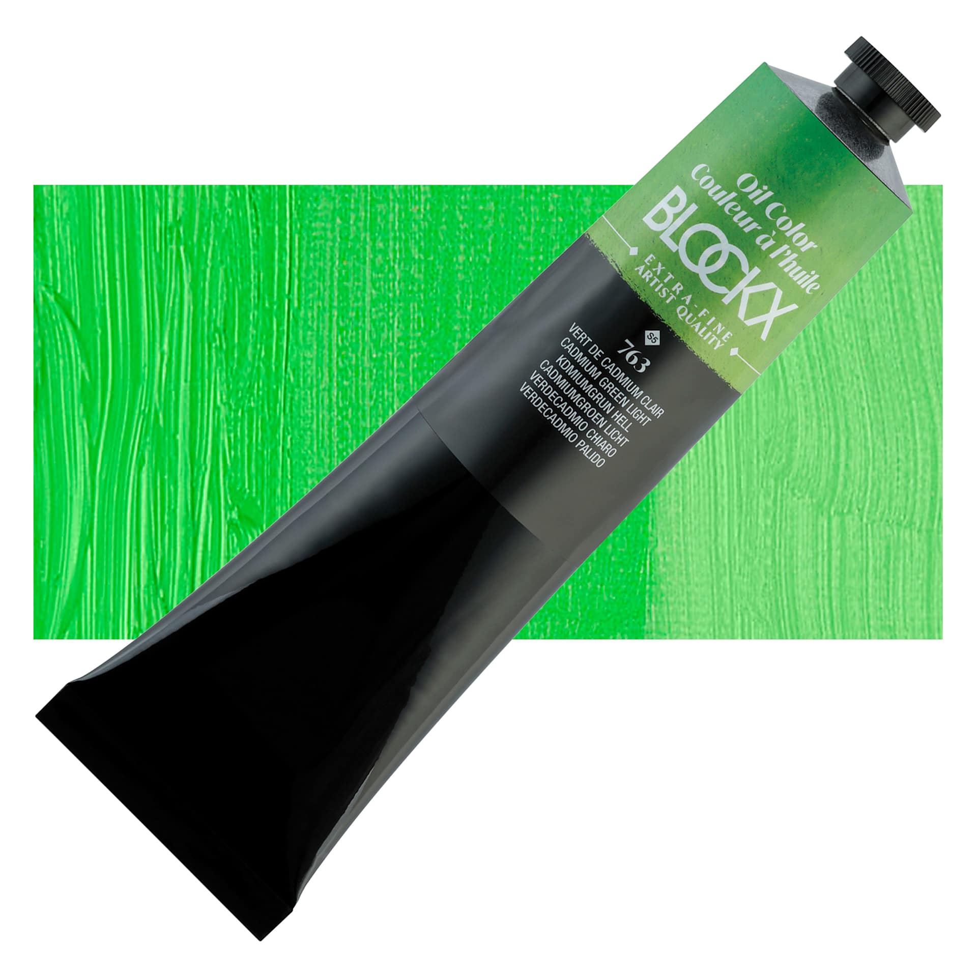 Blockx Artist Oil Color - Cadmium Green Pale, 200 ml Tube and swatch