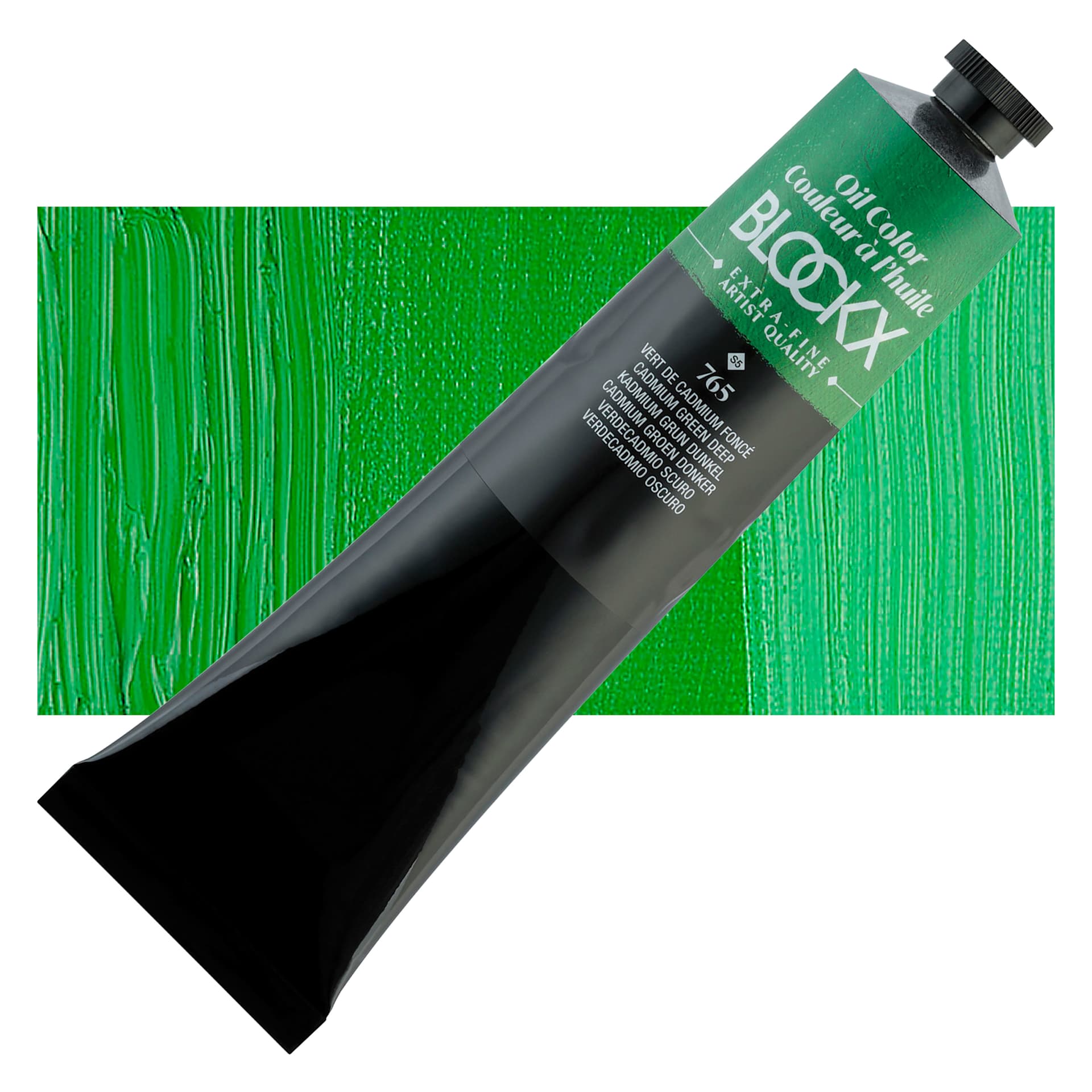 Blockx Artist Oil Color - Cadmium Green Deep, 200 ml Tube and swatch