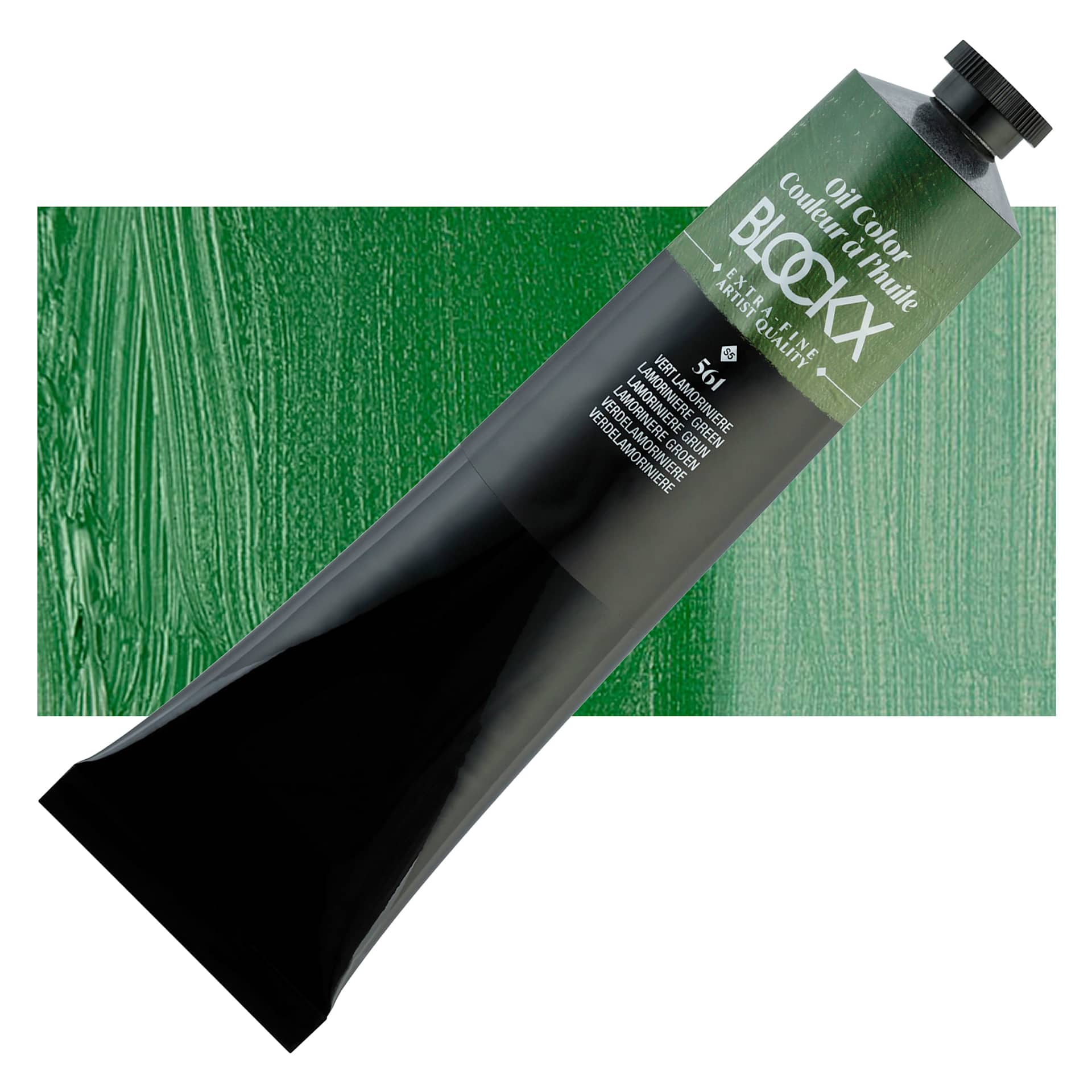 Blockx Artist Oil Color - Lamoriniere Green, 200 ml tube and swatch