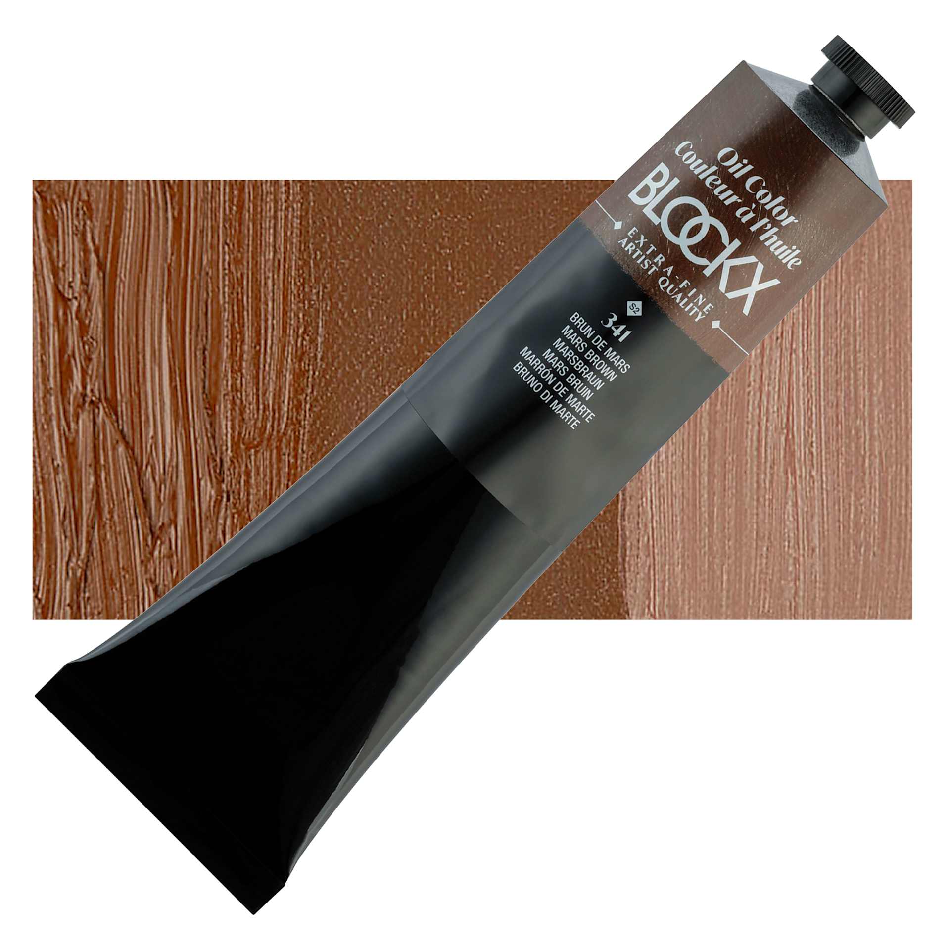 Blockx Artist Oil Color - Mars Brown, 200 ml tube and swatch