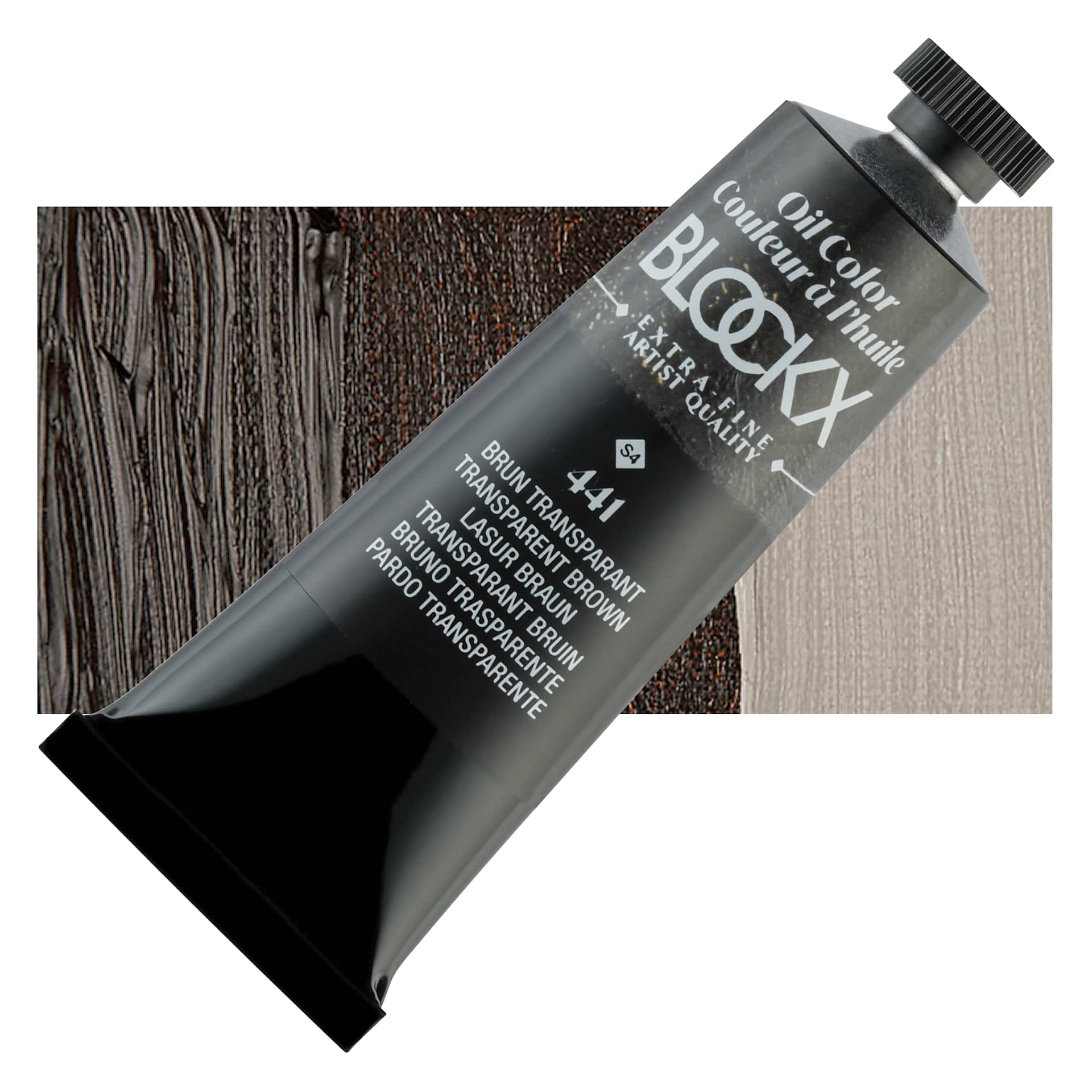 Blockx Artist Oil Color - Transparent Brown, 35 ml tube and swatch