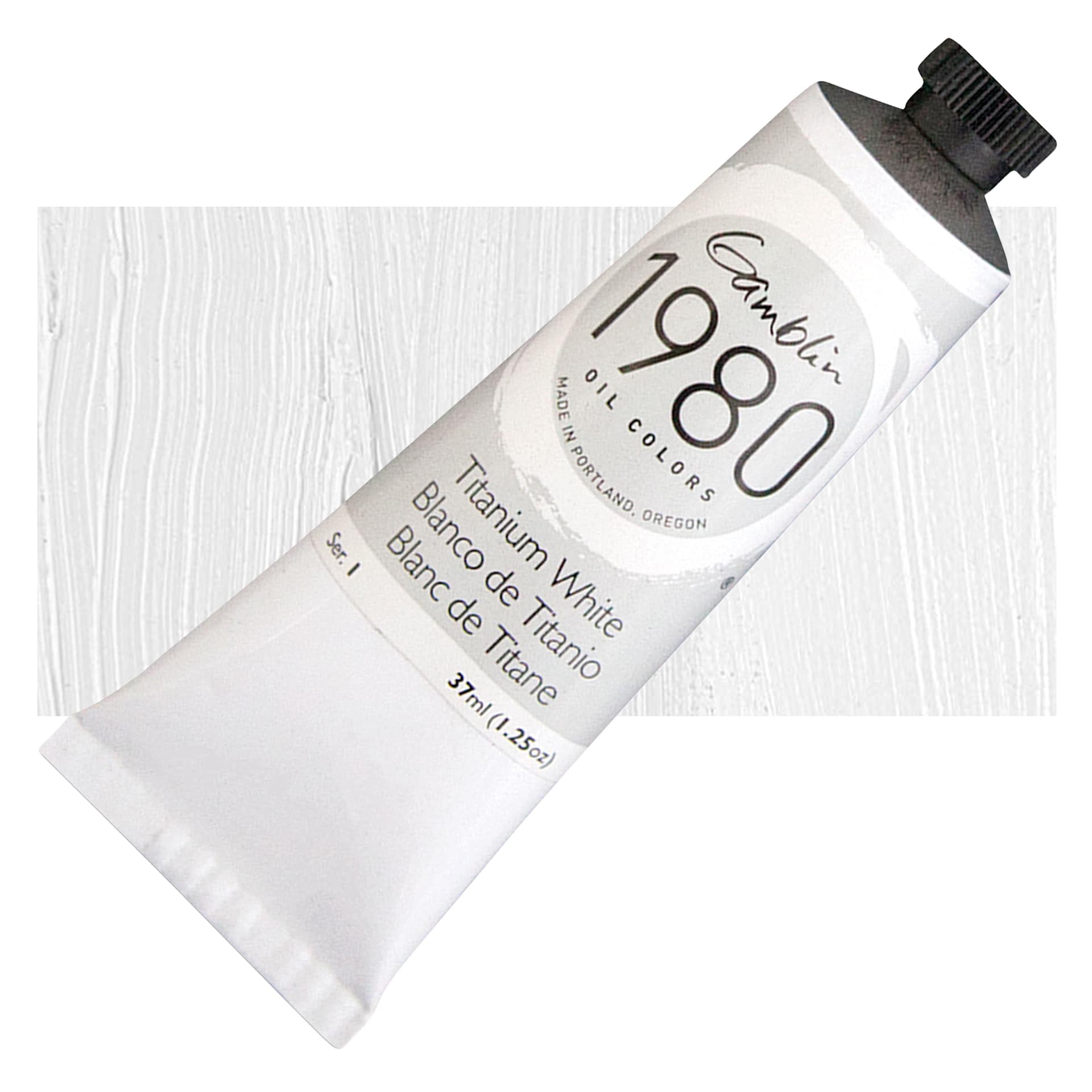 Gamblin 1980 Oil Paint - Titanium White, 37 ml tube and swatch