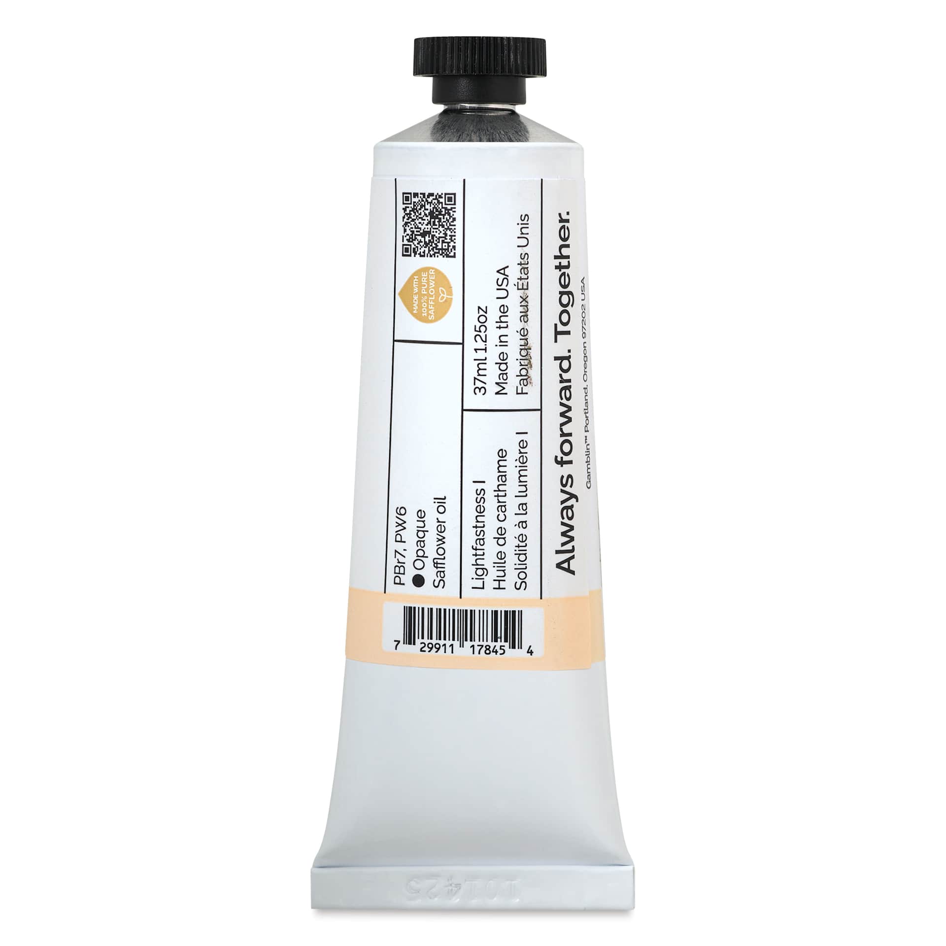 Back of Gamblin 1980 Oils - Natural White, 37 ml tube