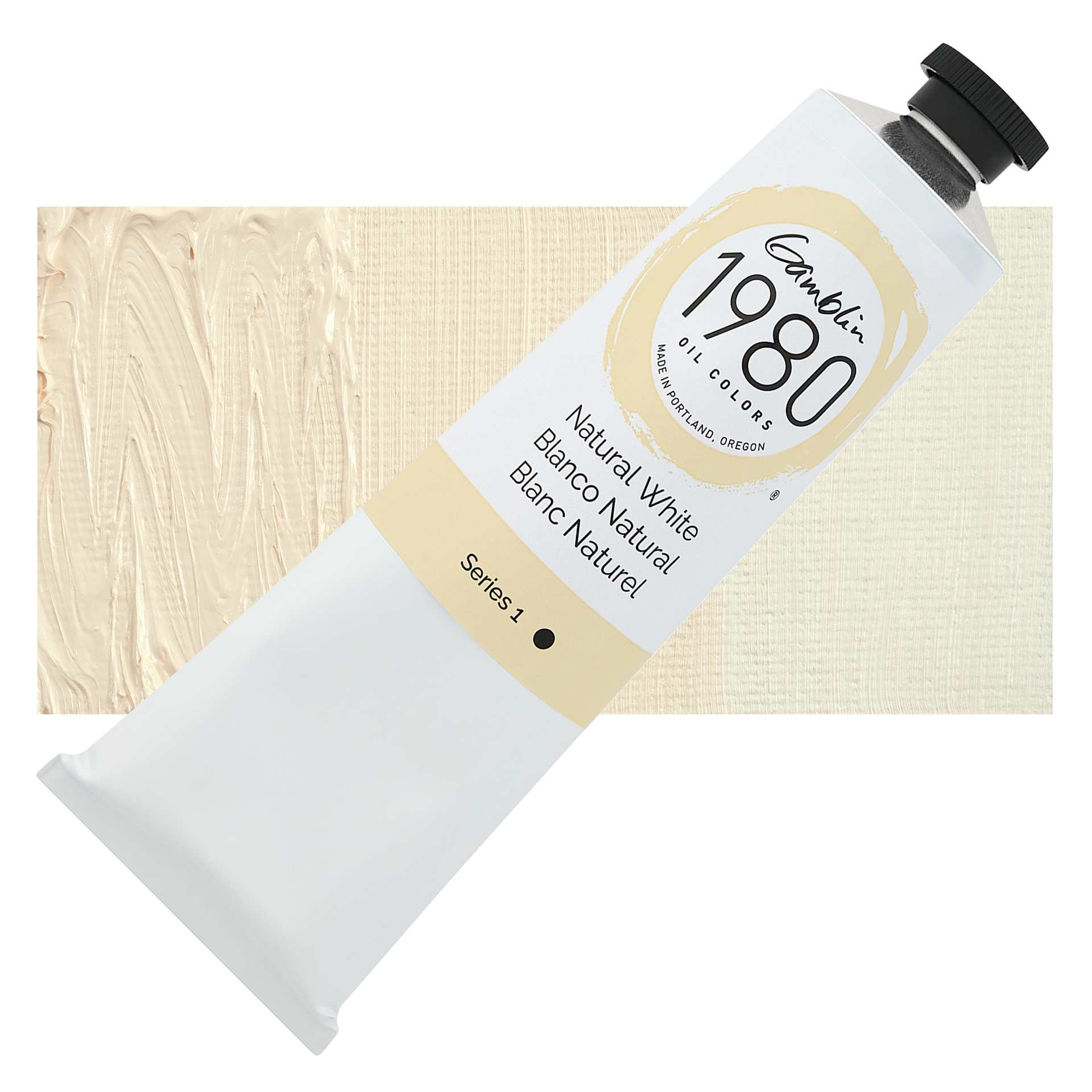 Gamblin 1980 Oils - Natural White, 150 ml tube and swatch