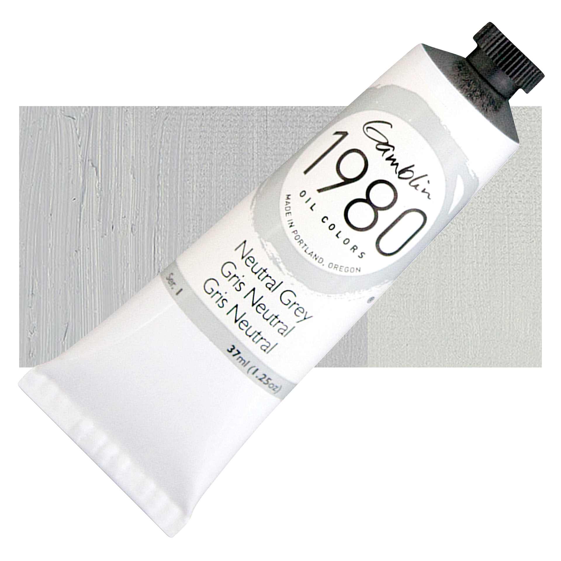 Gamblin 1980 Oil Paint - Neutral Gray, 37 ml tube and swatch