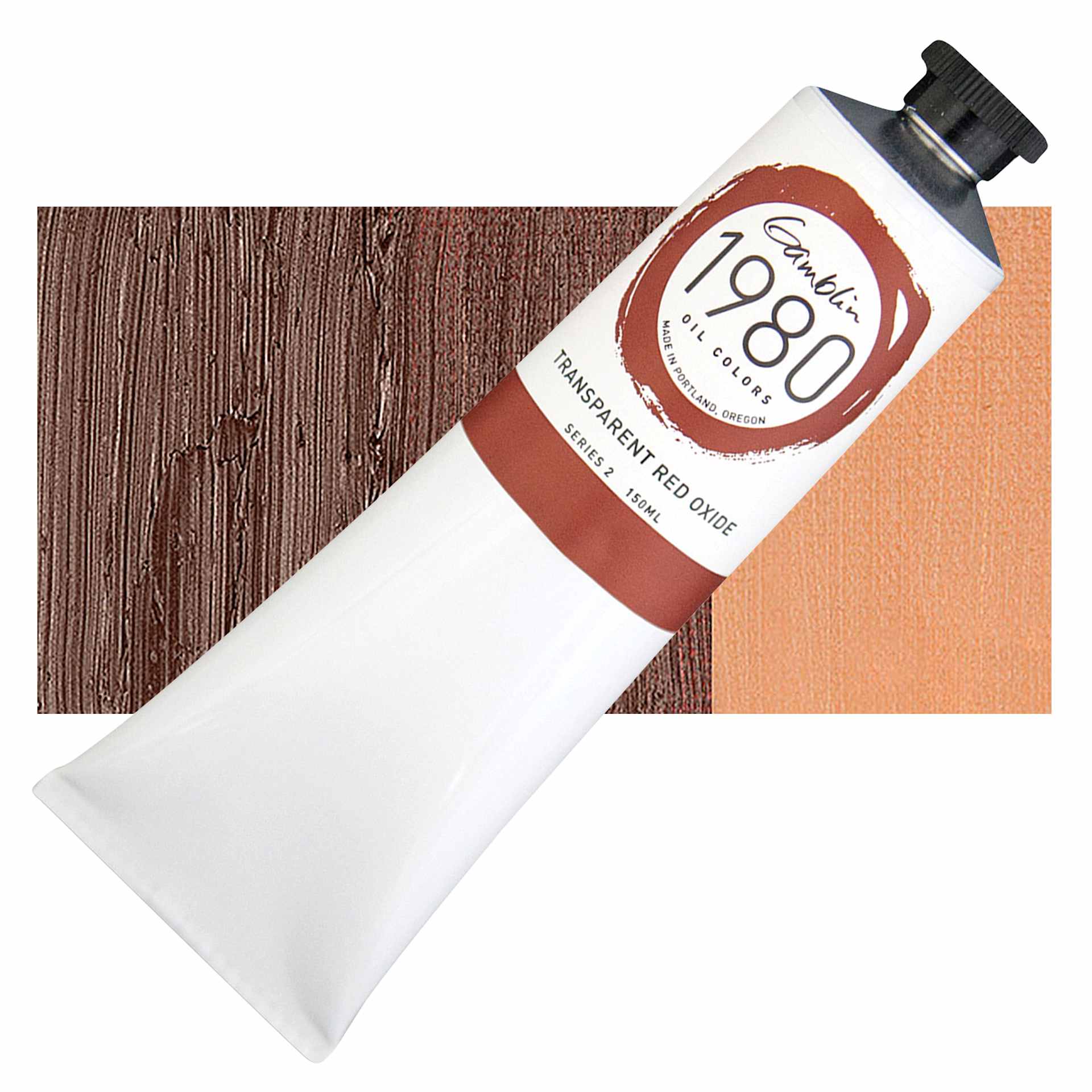 Gamblin 1980 Oil Paint - Transparent Red Oxide, 150 ml tube and swatch