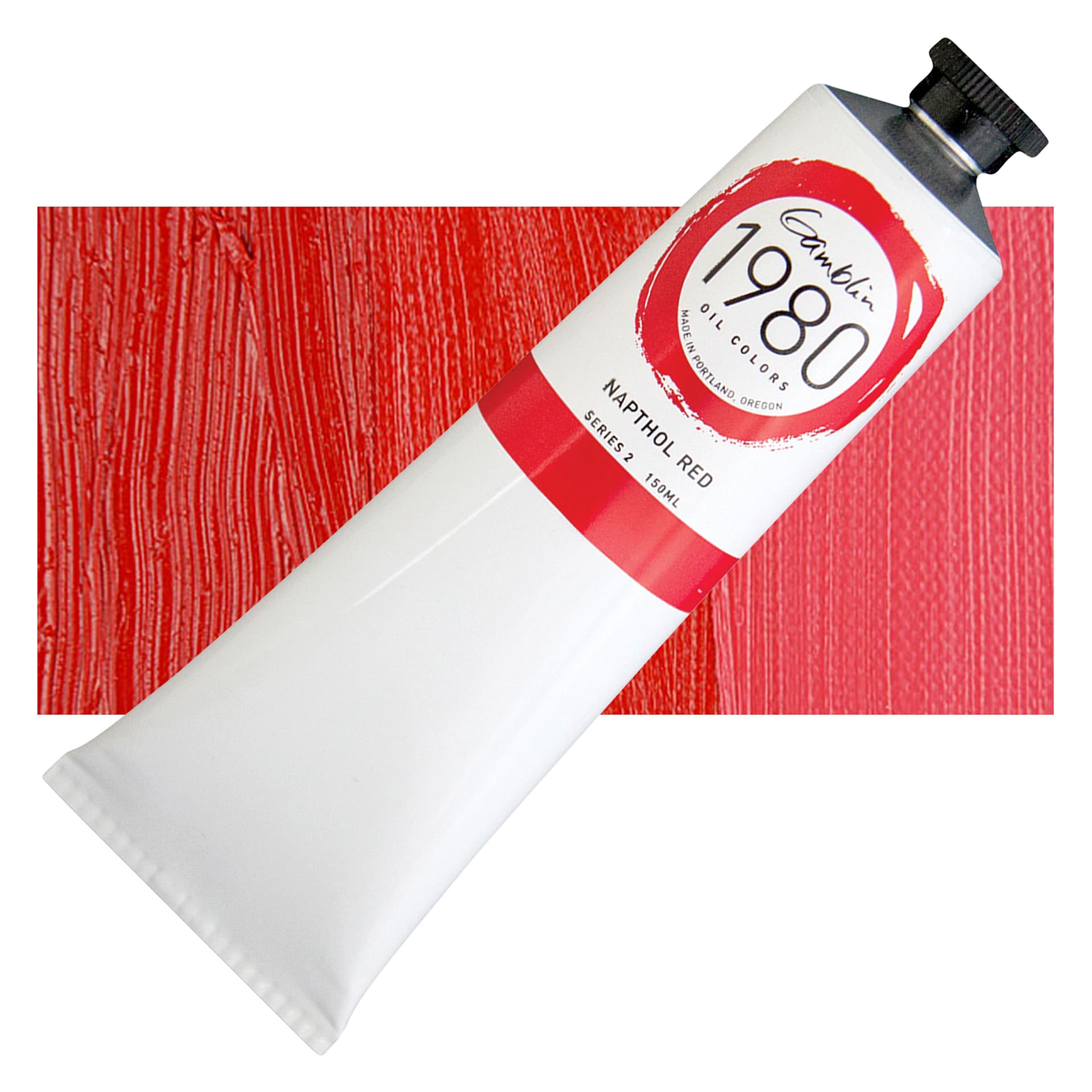 Gamblin 1980 Oil Paint - Naphthol Red, 150 ml tube and swatch