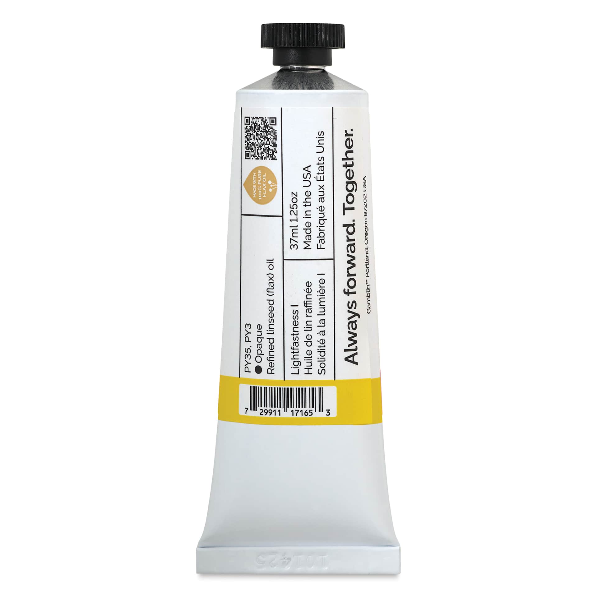 Back of Gamblin 1980 Oils - Cadmium Lemon, 37 ml tube